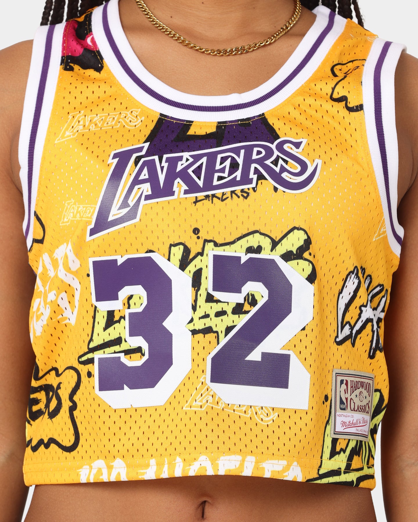 Mitchell & Ness Women's Magic Johnson Los Angeles Lakers Slap Sticker Crop Tank Yellow、mySite、zt4zffjzw