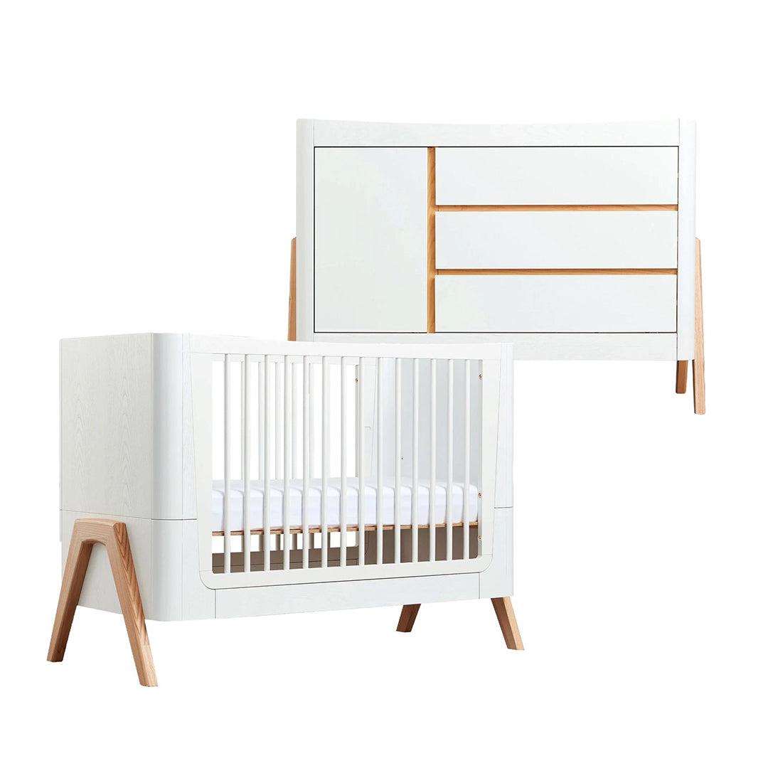  Gaia Baby Hera Cot Bed + Dresser Two Piece Bundle - Scandi-White + Natural、mySite、merchandisen