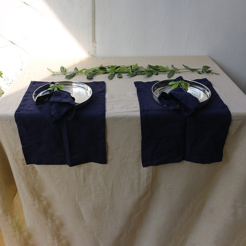 Pure Linen Table Mats | Set of 4 | Navy Blue、mySite、camillekostekn