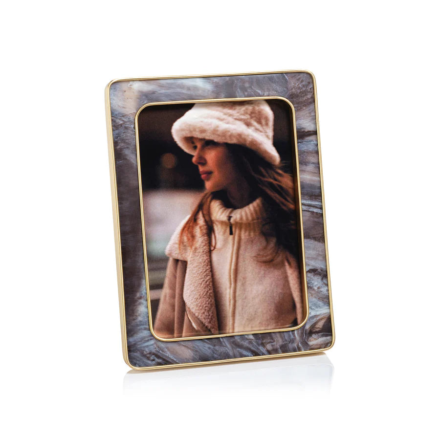  Marbled Hazel Resin Photo Frame with Antique Brass Trim、mySite、elrpsem3k
