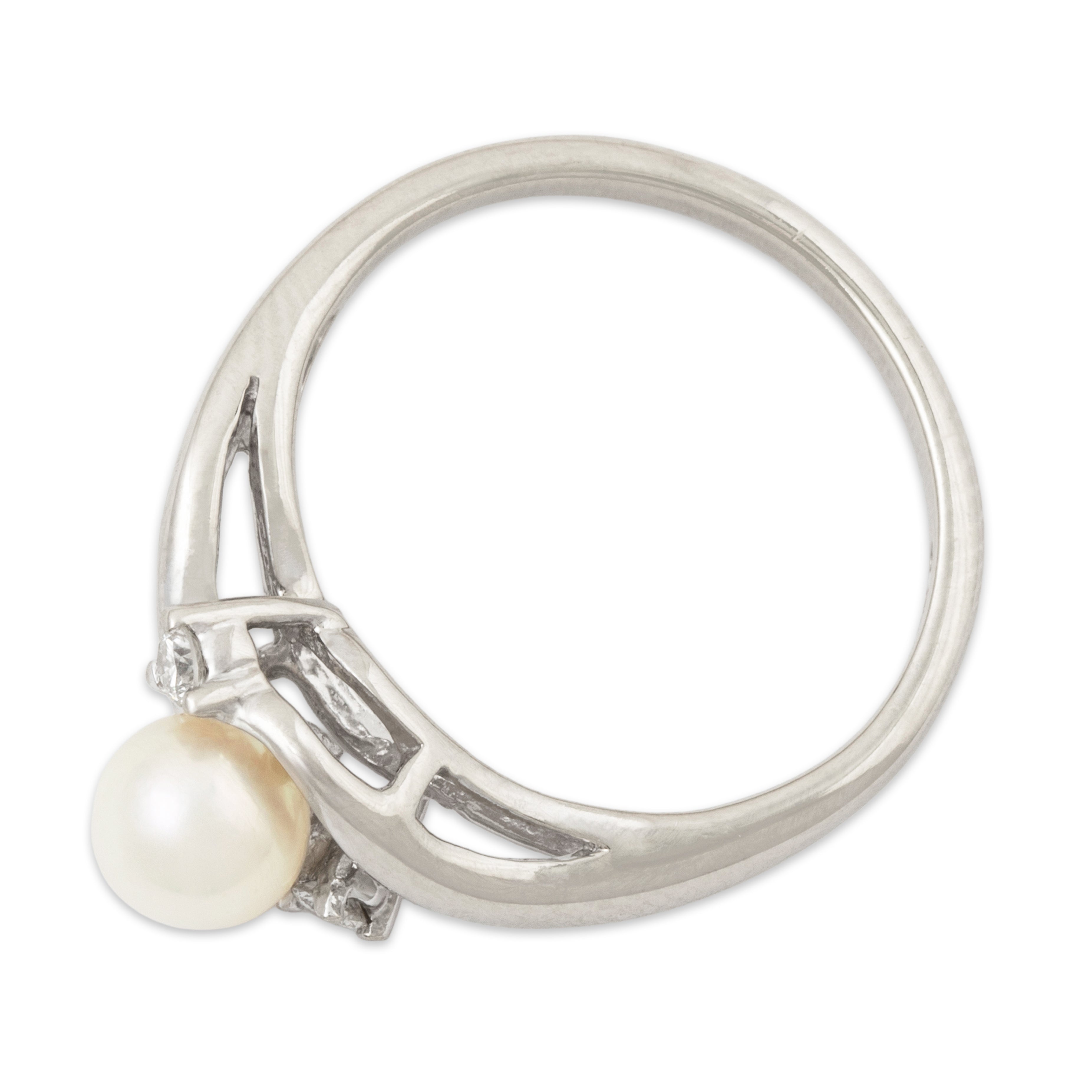Vintage 14k White Gold Pearl Diamond Lustrous Bypass Ring 6.00、mySite、hinf8tx79