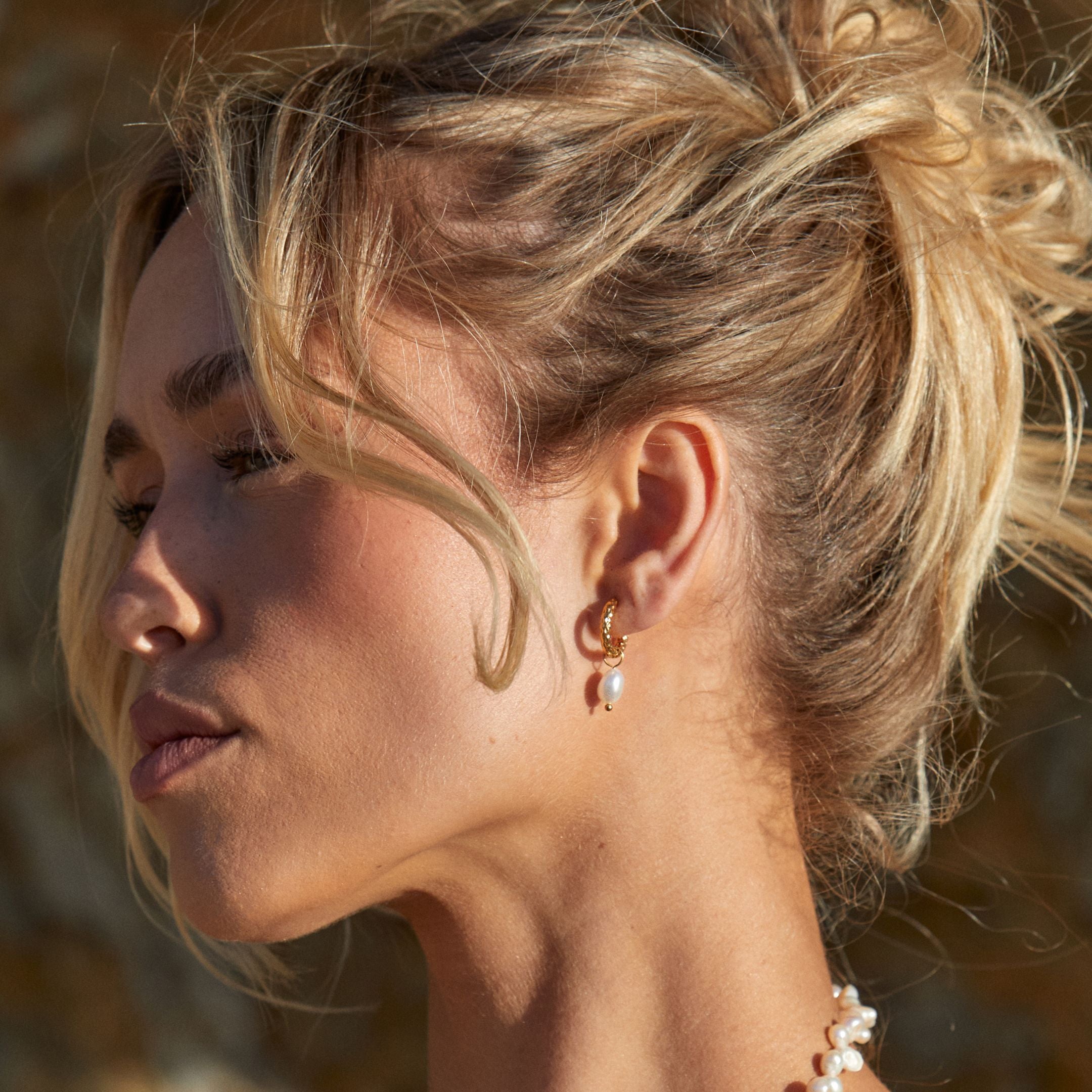 Hammered Pearl Hoop Earrings、mySite、hinf8tx79