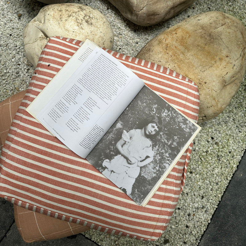 Cotton Floor Cushion | Coral Stripe | Peach | 40 x 40 cm、mySite、camillekostekn