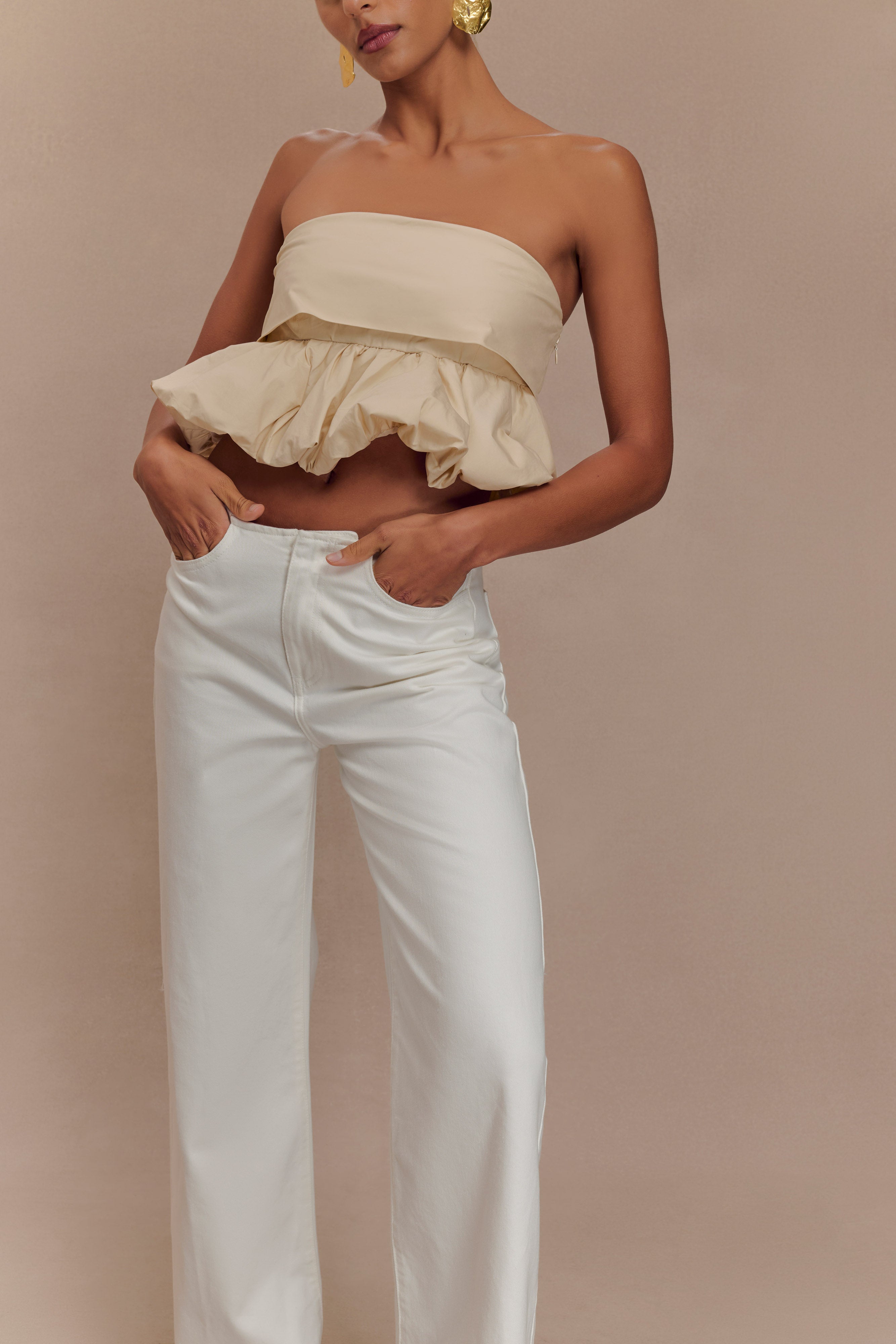 Caitlin Mid Rise Denim Flare Jeans - White、mySite、solidvoid