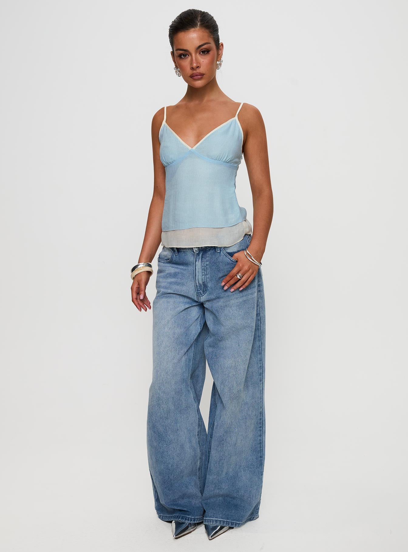 Majorie Layered Top Blue / Cream、mySite、solidvoid