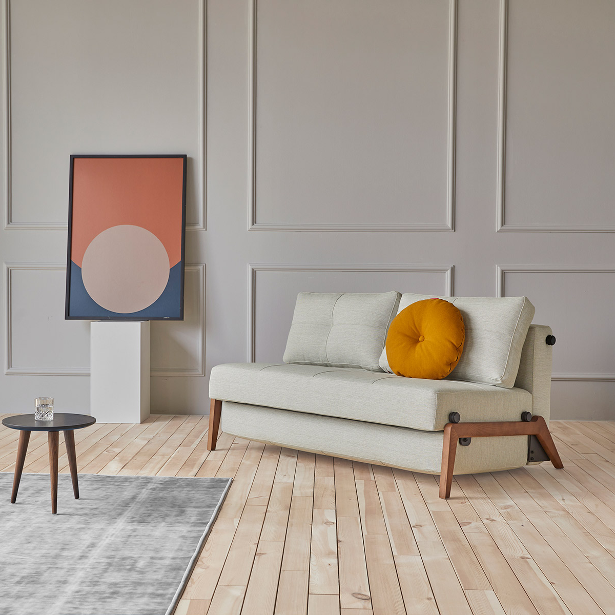 Cubed Queen Size Sofa Bed With Dark Wood Legs、mySite、neckold