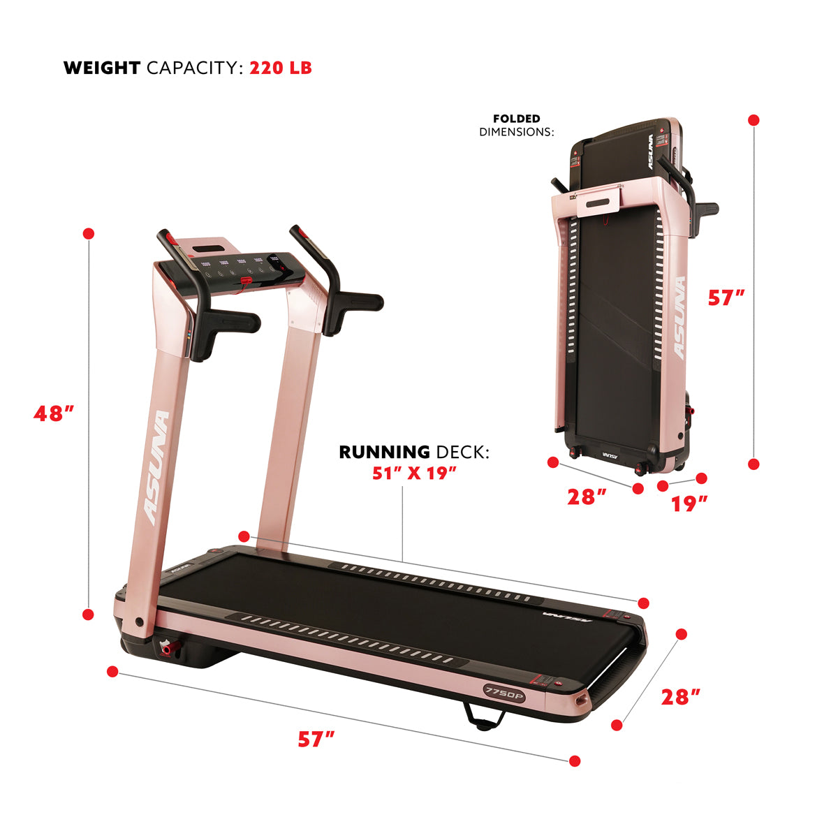  SpaceFlex Pink Running Treadmill w/ Auto Incline, Foldable Wide Deck、mySite、ghnorth