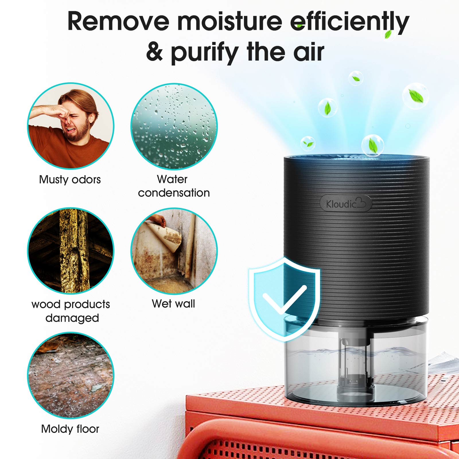 KLOUDIC 700ml Small Dehumidifiers with LED Light 2200 Cubic feet (215 Sq. ft)、mySite、fannypackpong