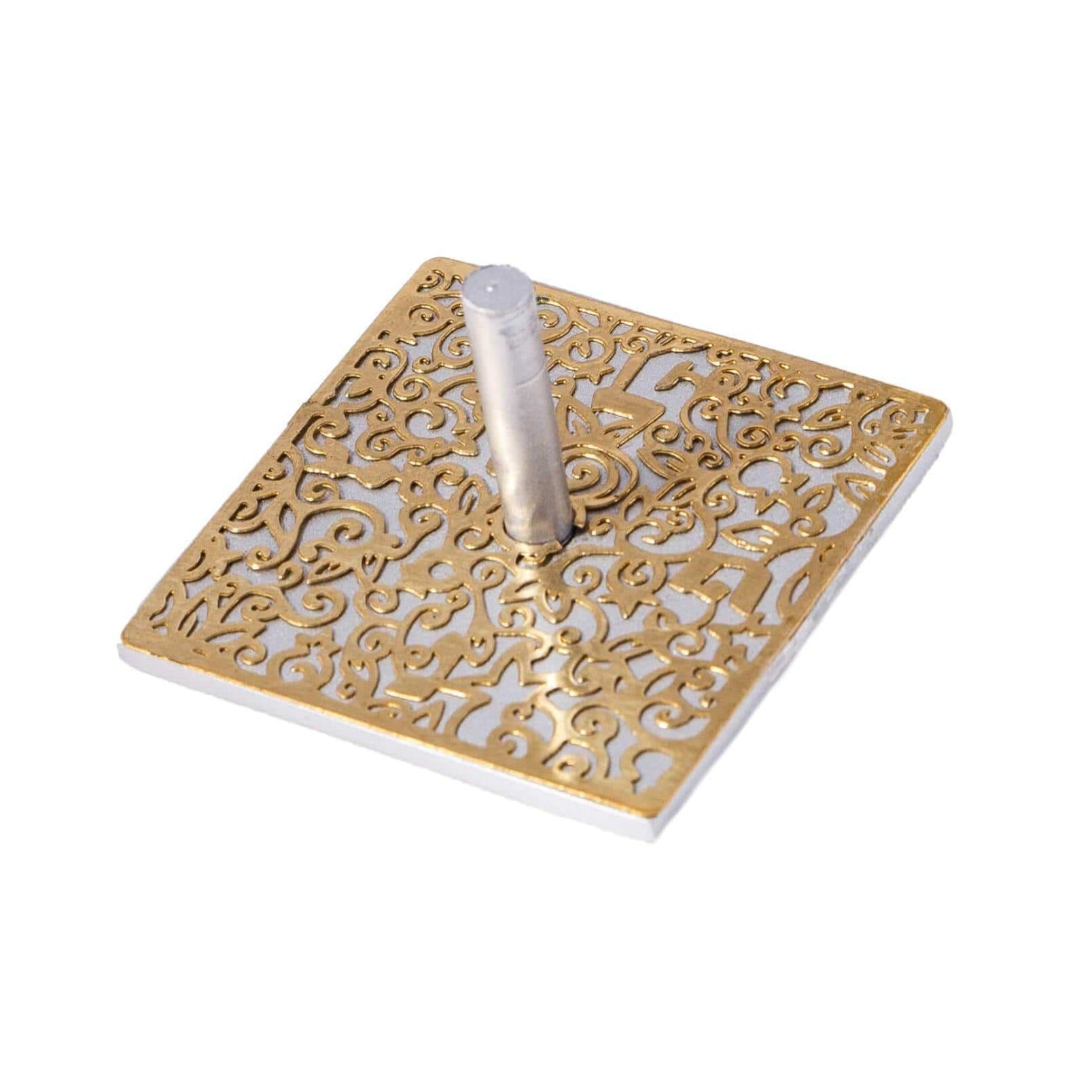 Anodized Aluminum Flat Dreidel with Metal Cutouts by Yair Emanuel - Gold、mySite、topwebapps