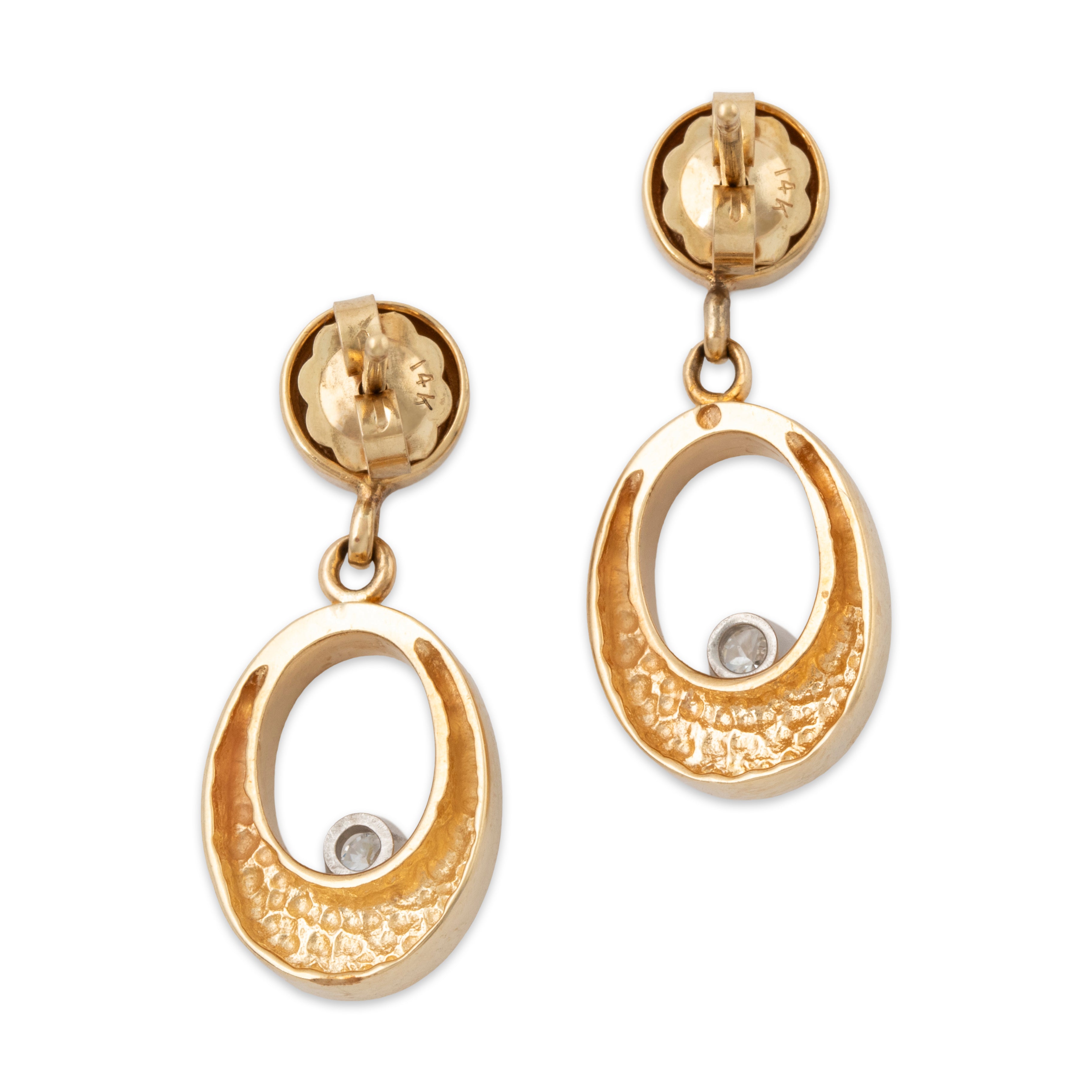 Vintage 14k Yellow Gold .2cttw Diamond Delightful Dangle Duo Earrings、mySite、hinf8tx79