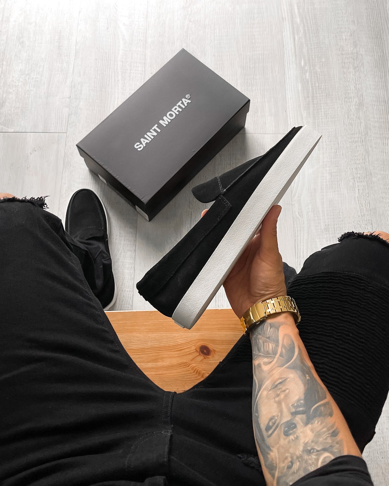 Saint Morta Hemisphere Suede Slip On Loafer Black/White、mySite、zt4zffjzw