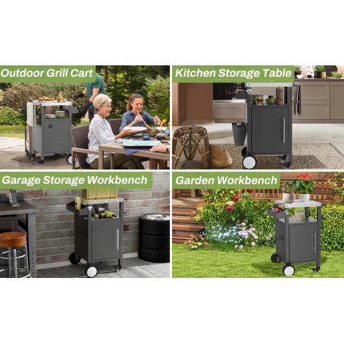 Outdoor Grill Cart with Patio Furniture, Outdoor Grill Table with Storage,Rolling Bar Cart Outdoor BBQ Cart with Hooks and Spice Rack for Grilling Accessories, Black、、eastwooduniform