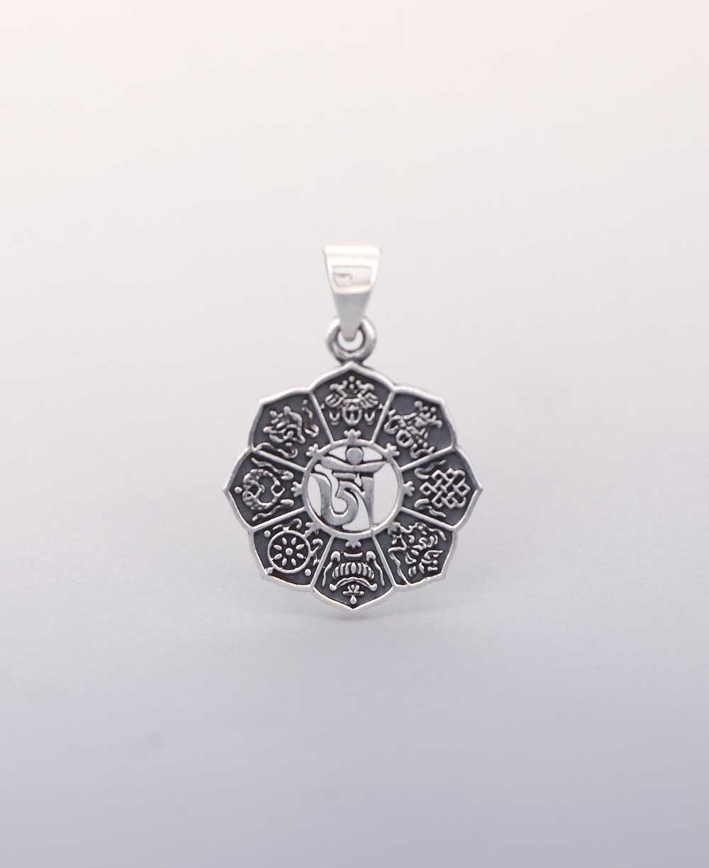 Sterling Silver Tibetan Om Pendant with Auspicious Symbols、mySite、topwebapps