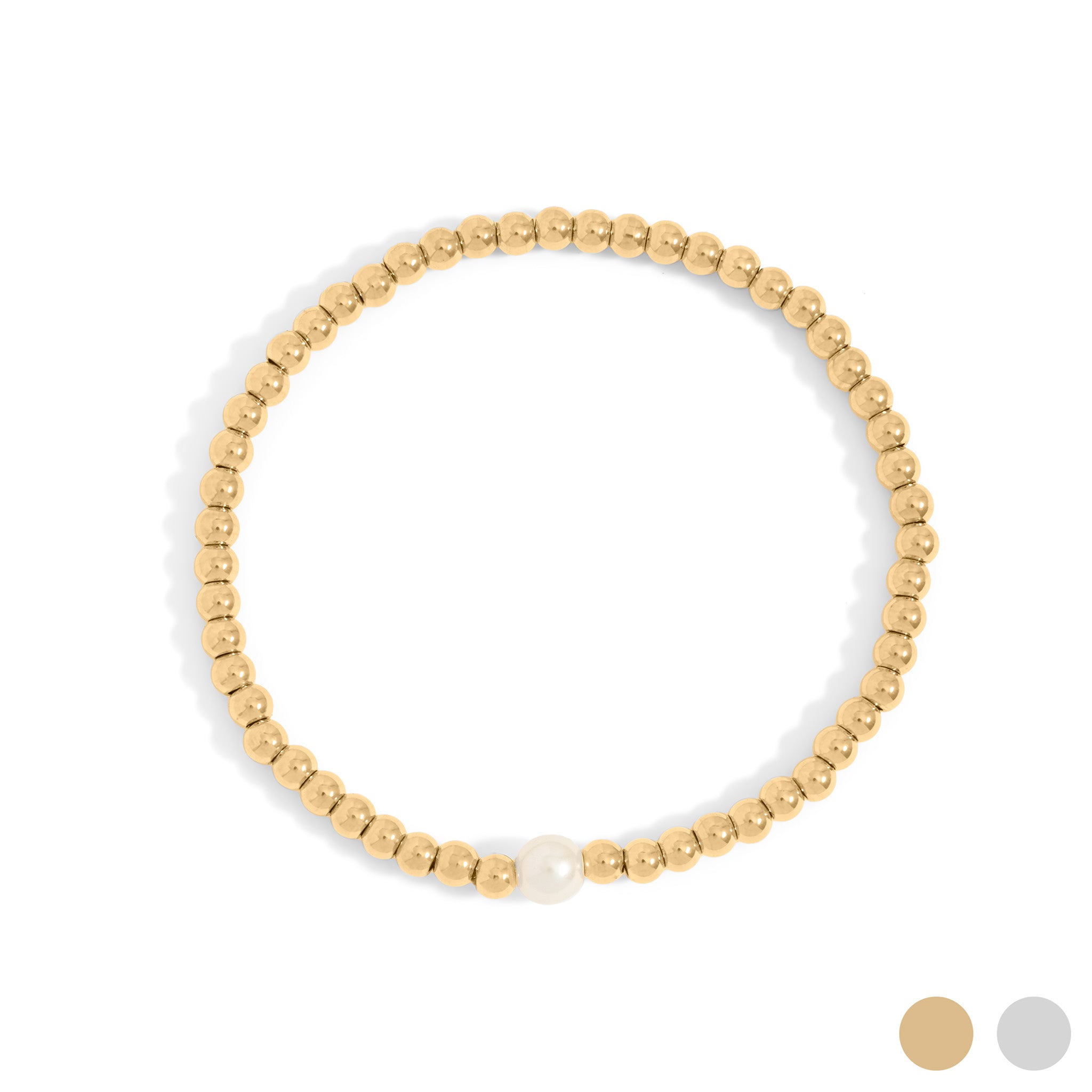 18K Gold PVD Stainless Steel Stretch Bracelet with Pearl / BRJ1071、mySite、dreamappss