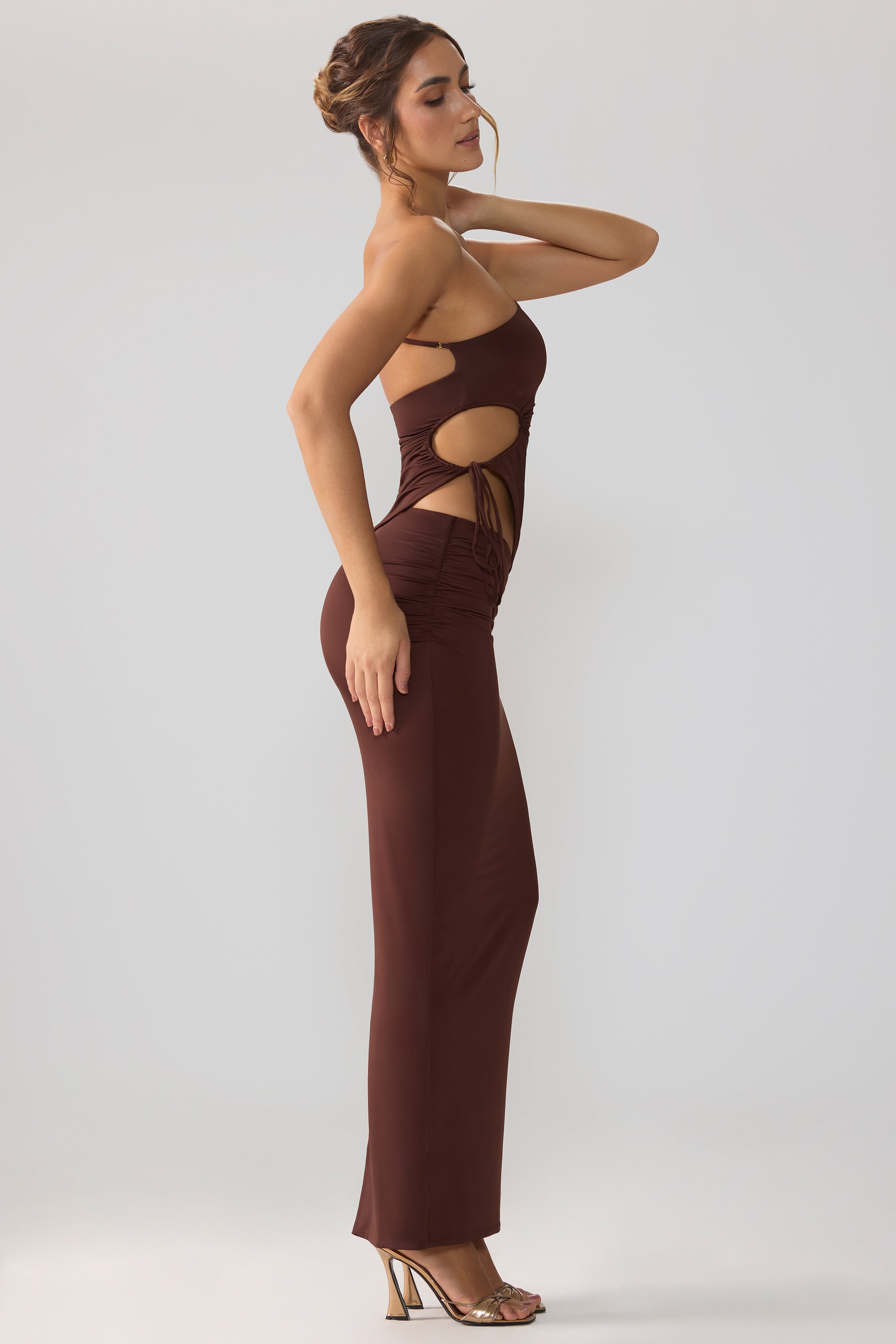 Slinky Jersey Asymmetric Waist Maxi Skirt in Espresso、mySite、solidvoid