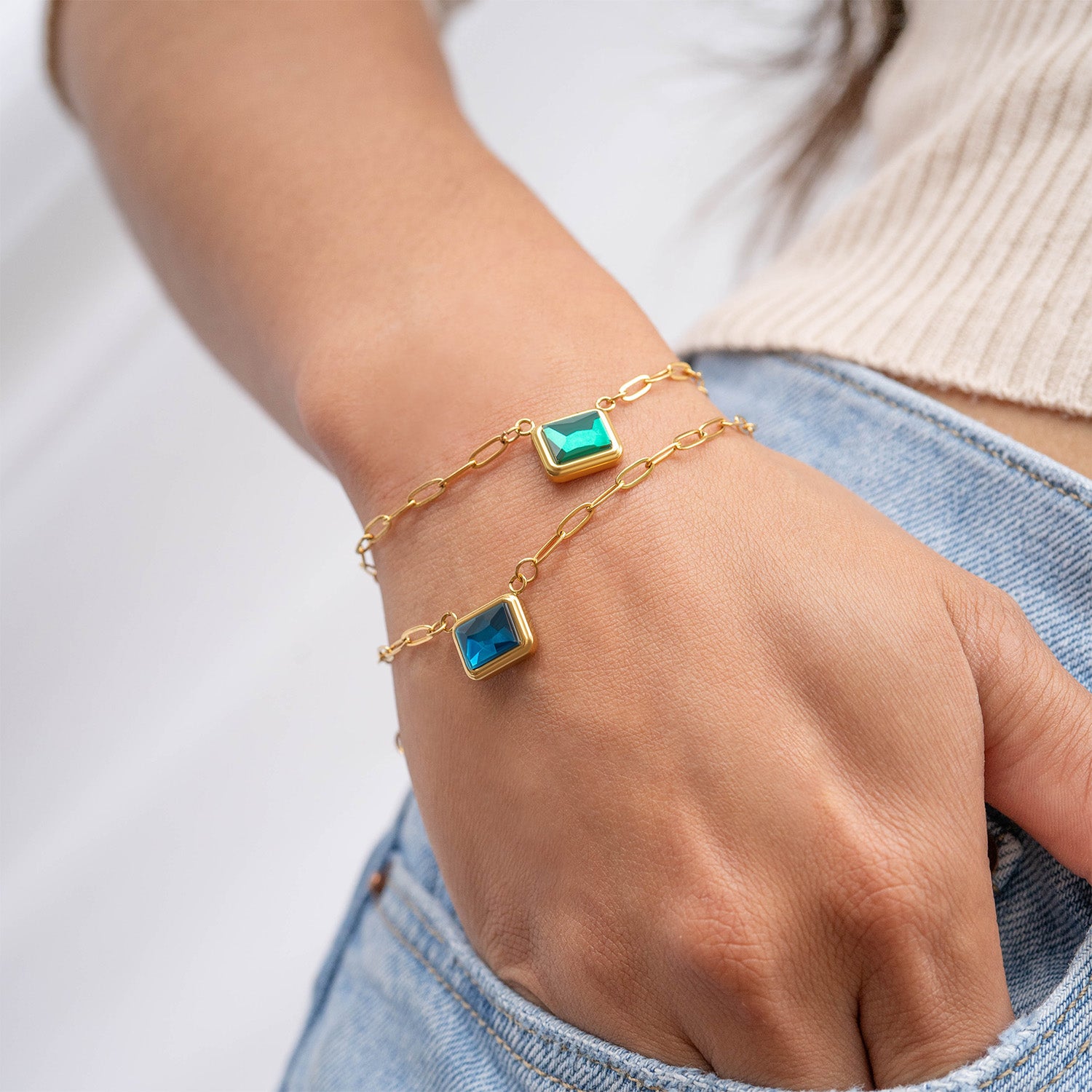 18K Gold PVD Emerald Birthstone Connector Charm 11mm / PDL0261、mySite、dreamappss