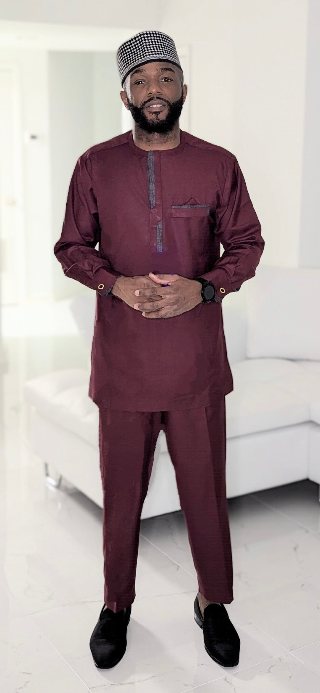 Dupsie's Edekan Burgundy African Senator Dashiki Suit for Men DPASBW22、mySite、solidvoid