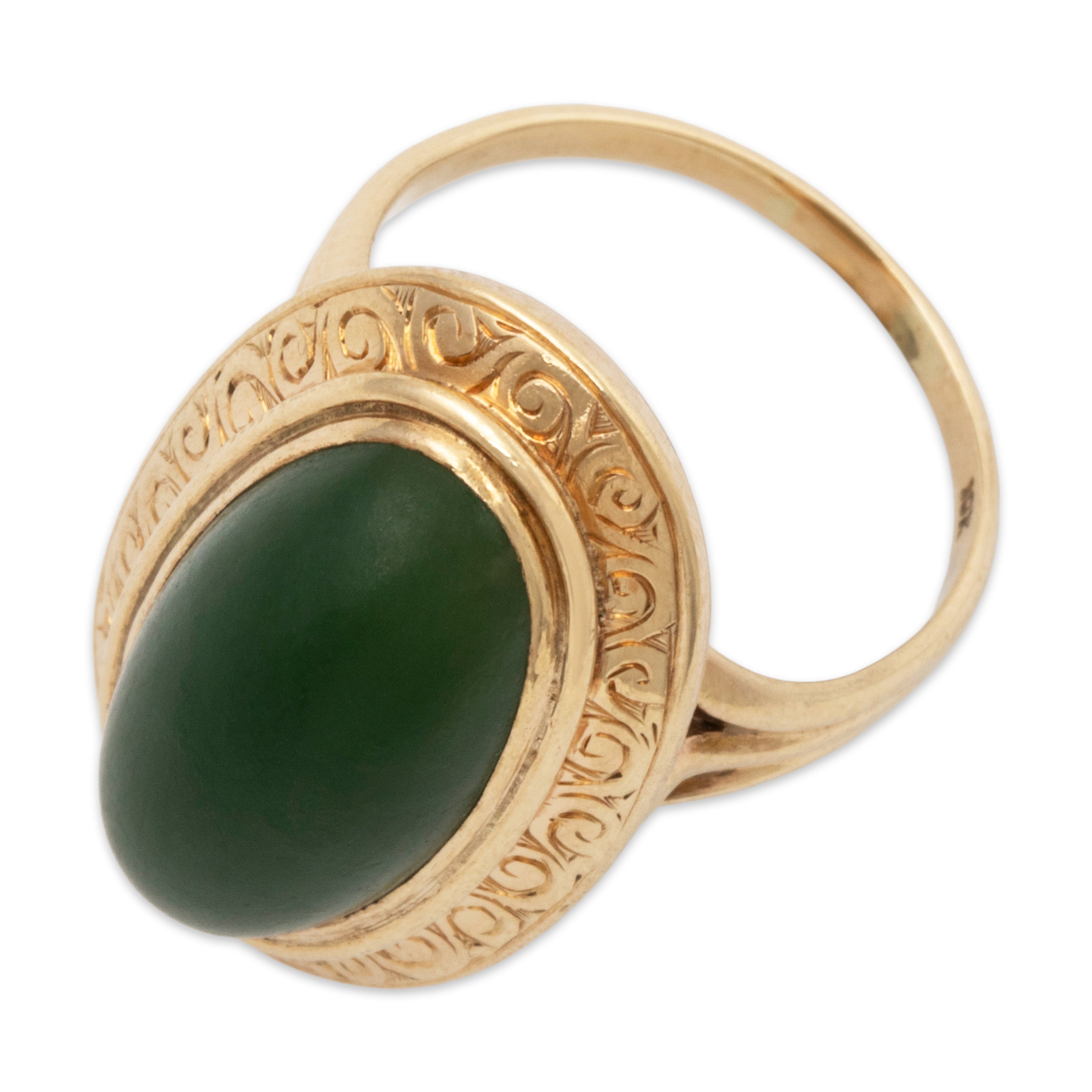 Vintage 10k Yellow Gold 8.36ct Green Jade Engraved Bezel Ring 6.50、mySite、hinf8tx79