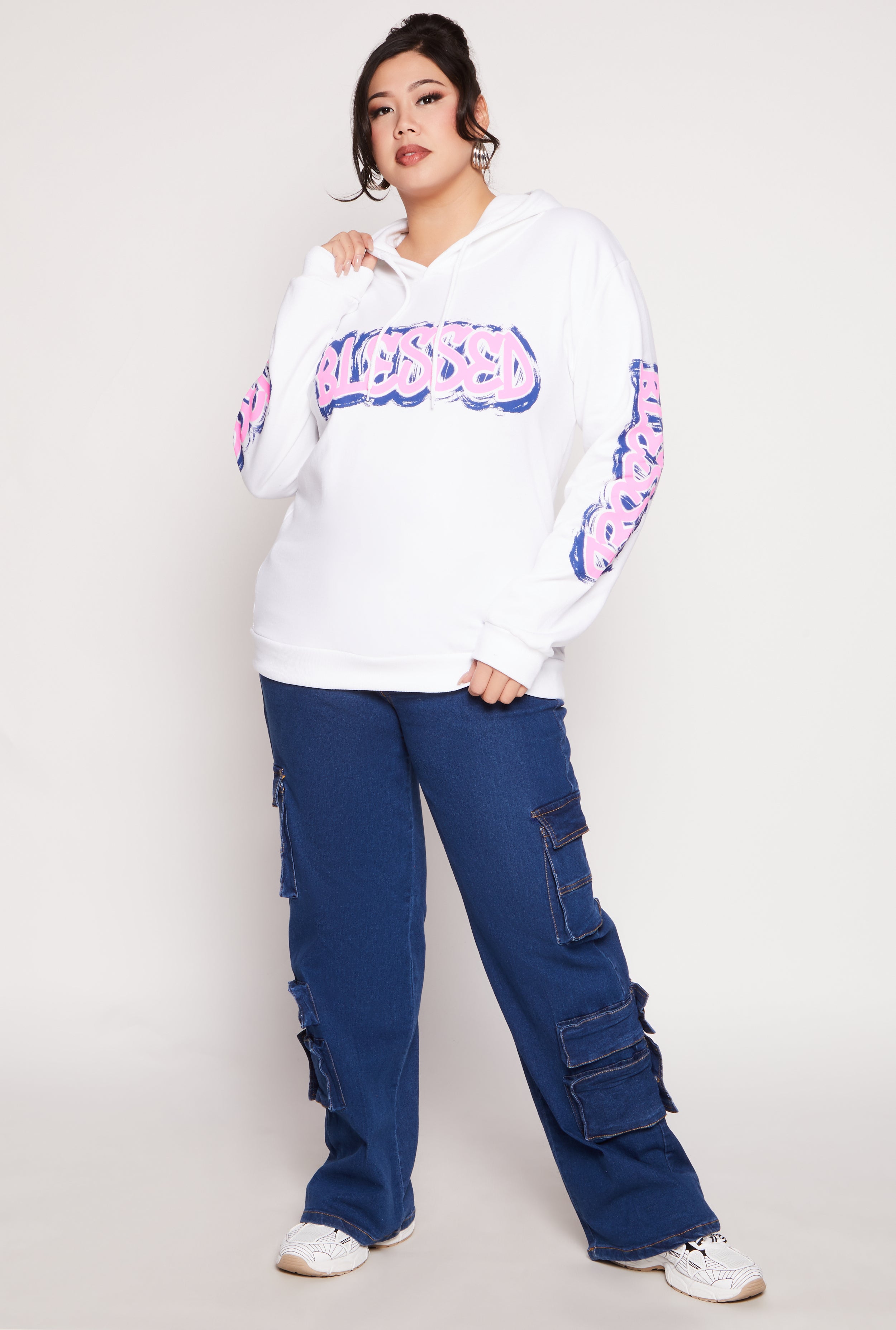 Plus Size Blessed Bear Graphic Pullover Hoodie、mySite、camillekostekn
