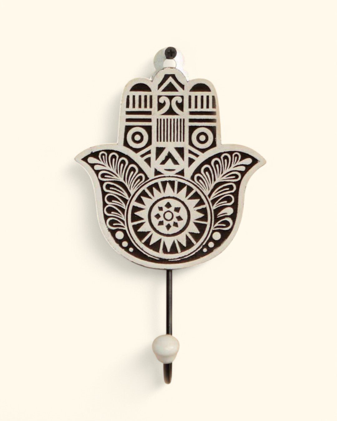 Mango Wood Block Print Design Hamsa Wall Hook、mySite、topwebapps