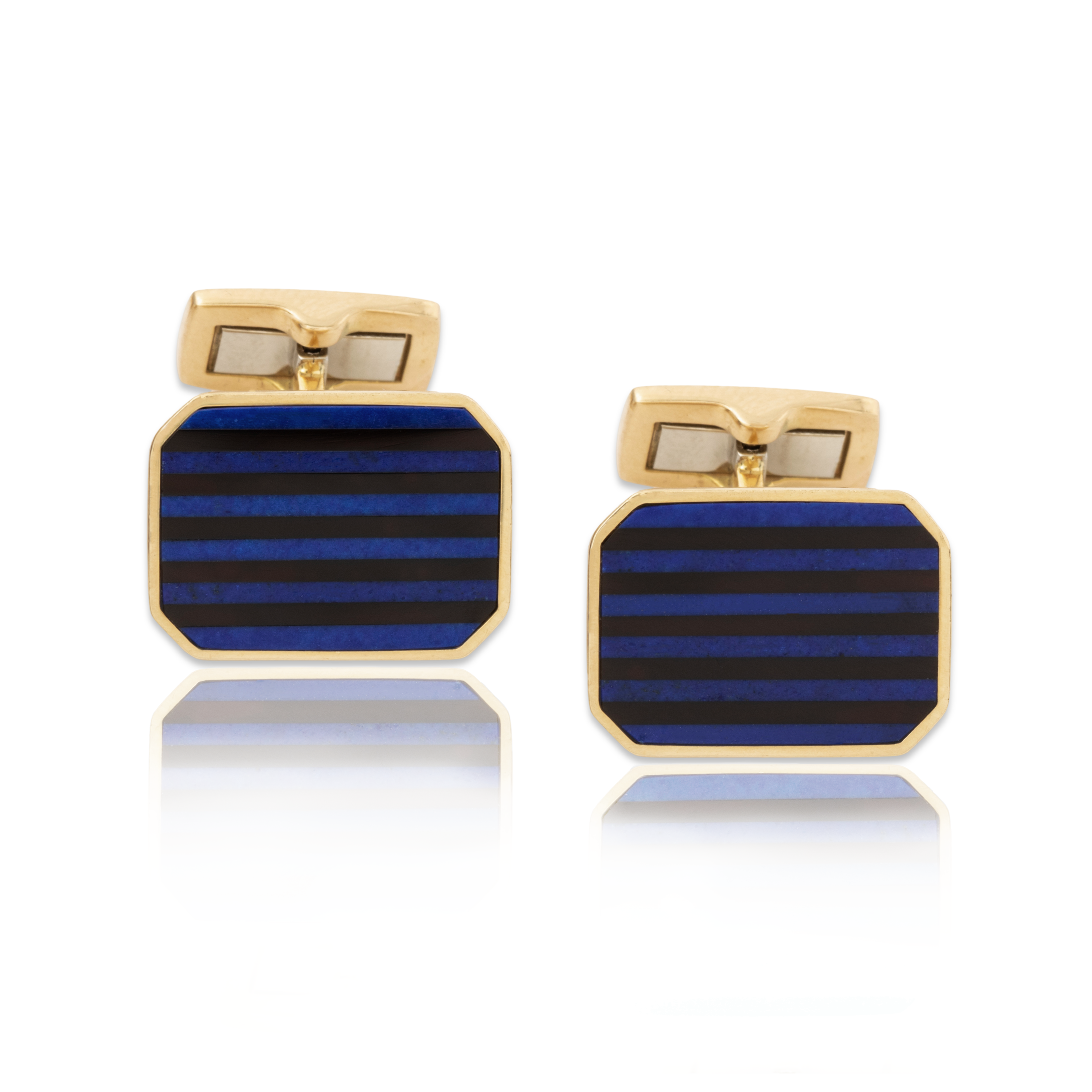Vintage West German 18k Yellow Gold Lapis Onyx Mid-Century Cufflinks、mySite、hinf8tx79