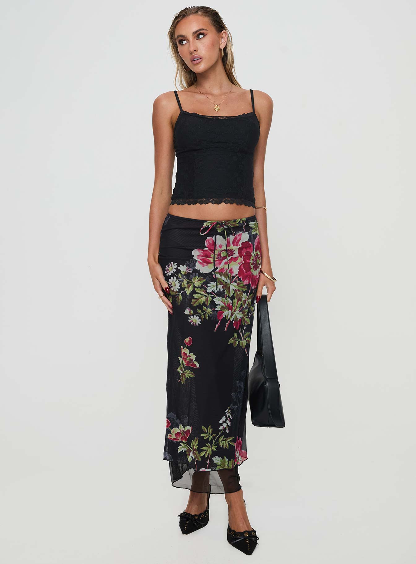 Paganio Maxi Skirt Black Floral、mySite、solidvoid