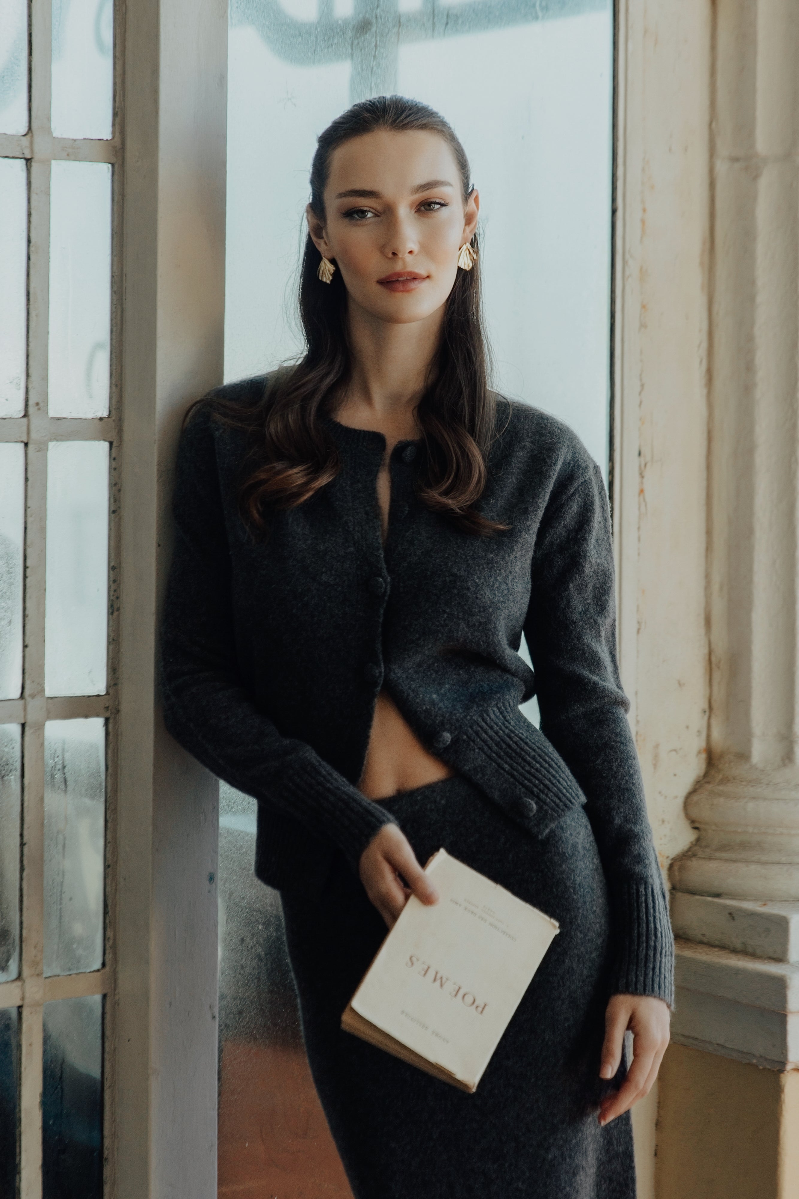 Genevieve Oversized Knit Cardigan - Charcoal Marle、mySite、solidvoid