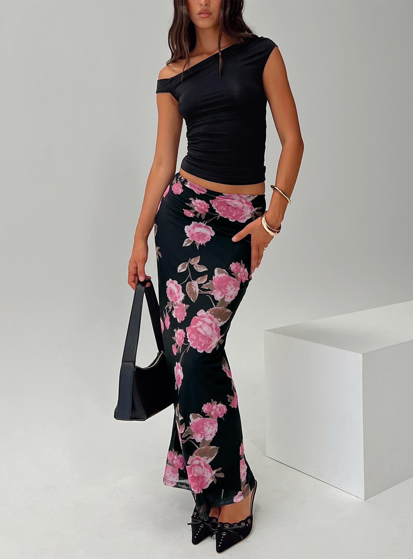 Modalla Maxi Skirt Black Floral、mySite、solidvoid
