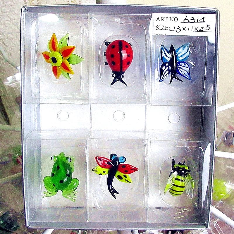 Garden Set Murano Glass Figurines-Bee, Butterfly, Frog, Dragonfly, Ladybug, Flower、mySite、g9winljtr
