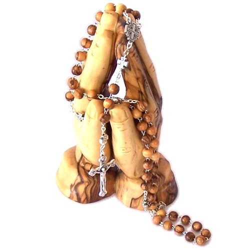  Jerusalem Cross Olive Wood Rosary - With Organza bag and a Large Praying Hands、mySite、elrpsem3k