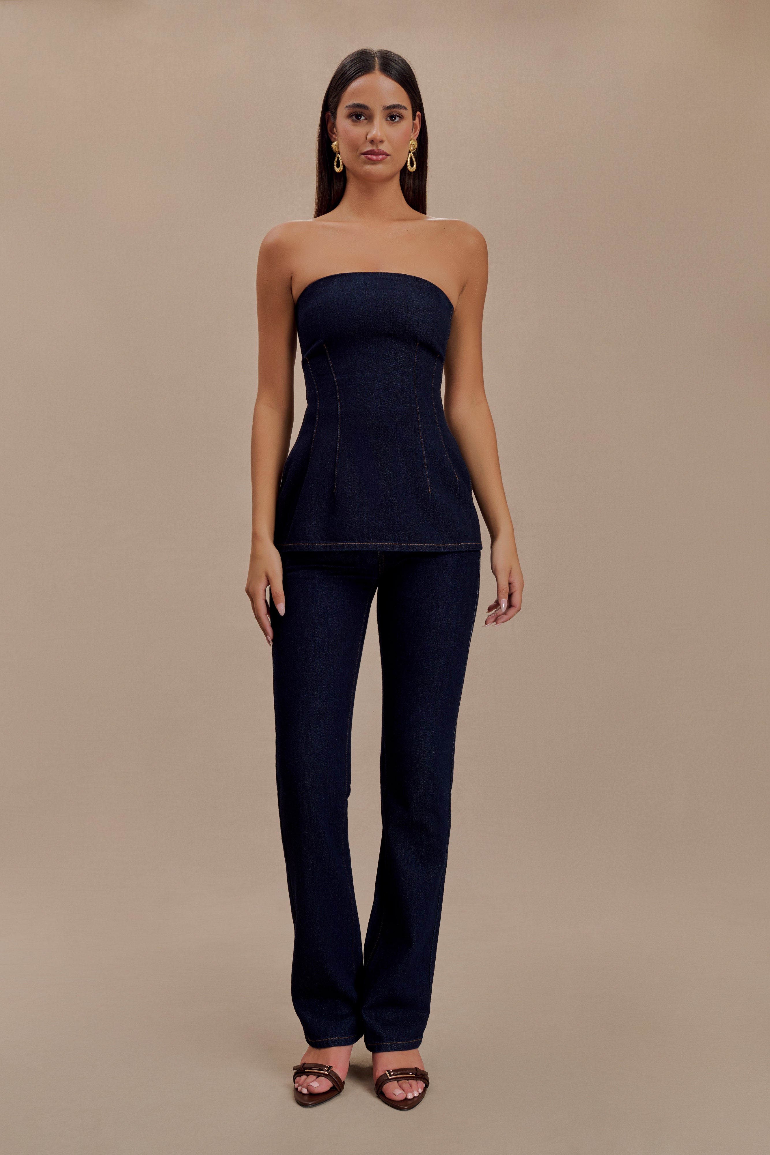 Madelyn Strapless Longline Denim Top - Indigo Blue、mySite、solidvoid