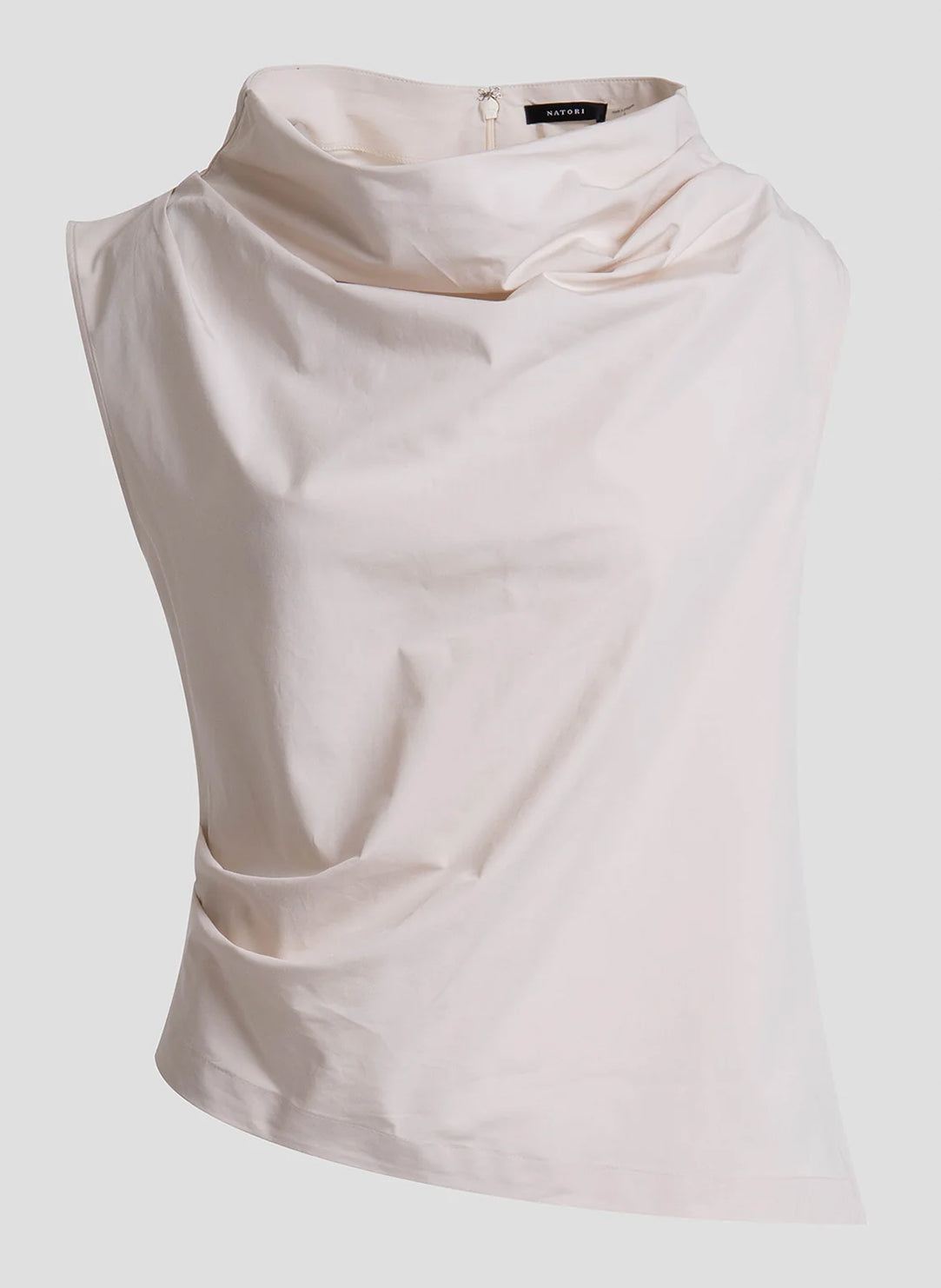  Tech Cotton Taffeta Ivory Asymmetric Funnel Neck Top、mySite、justintrudeaud