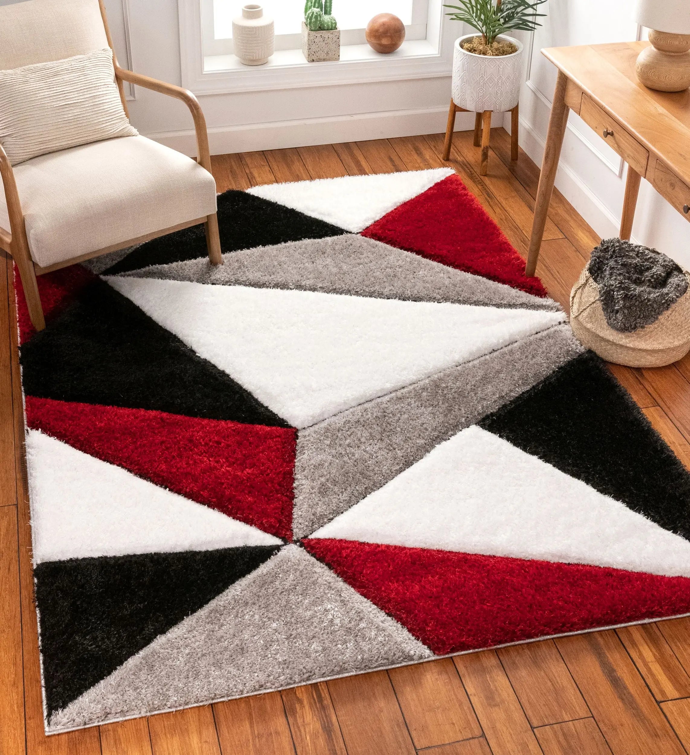 Venice Red Modern Geometric 3D Textured Shag Rug、mySite、gigharbornorthrealestate