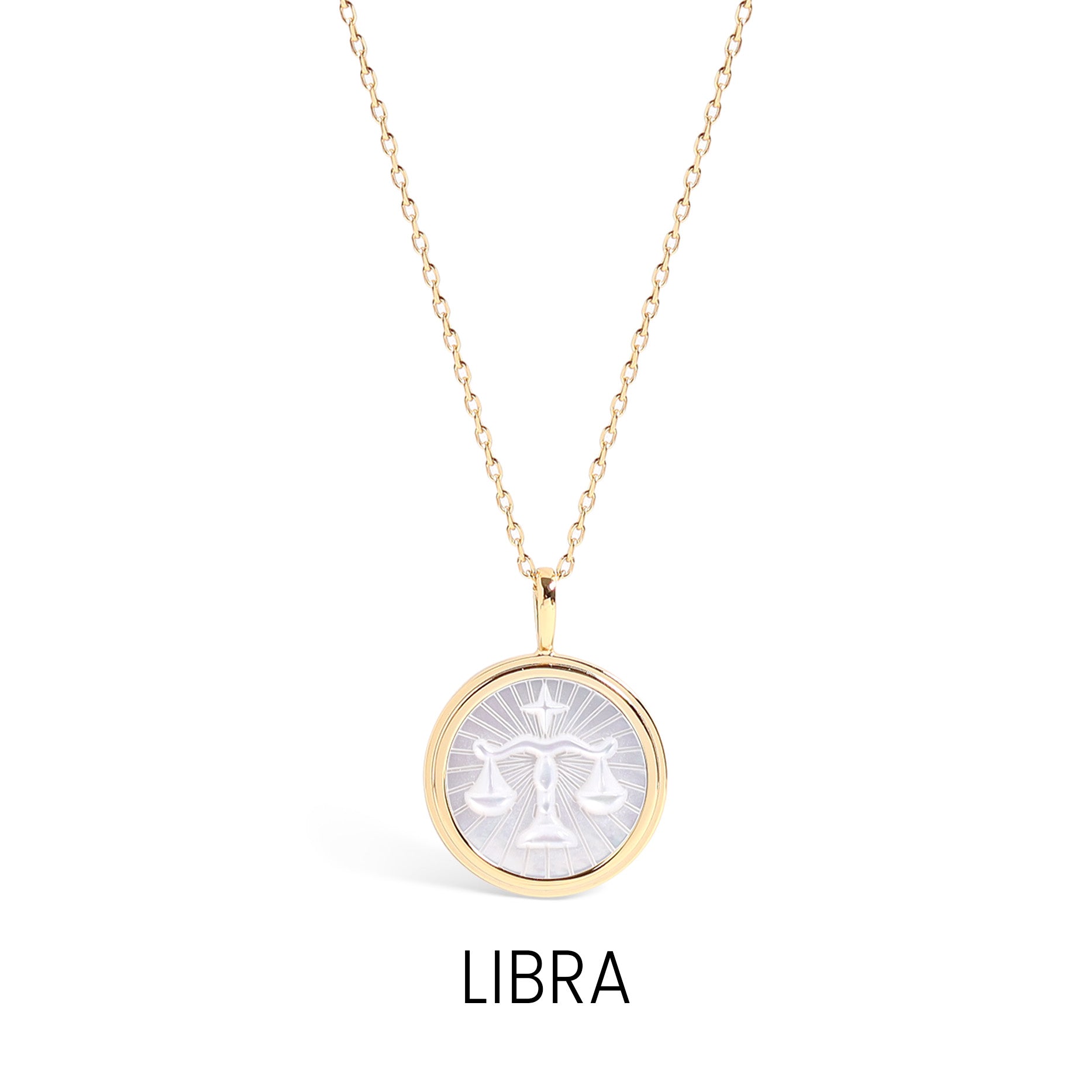 14K Gold Plated Sterling Silver Mother of Pearl Zodiac Pendant Necklace / SBB0354、mySite、dreamappss