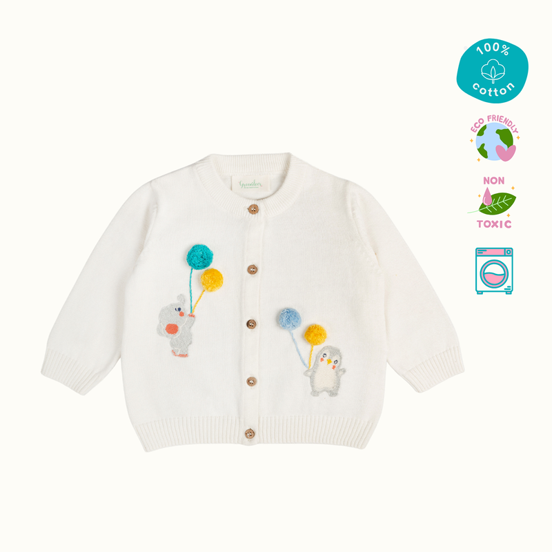 Cotton Sweater & Lower Set | Baby Balloon Printed | White & Yellow | Set of 2、mySite、camillekostekn