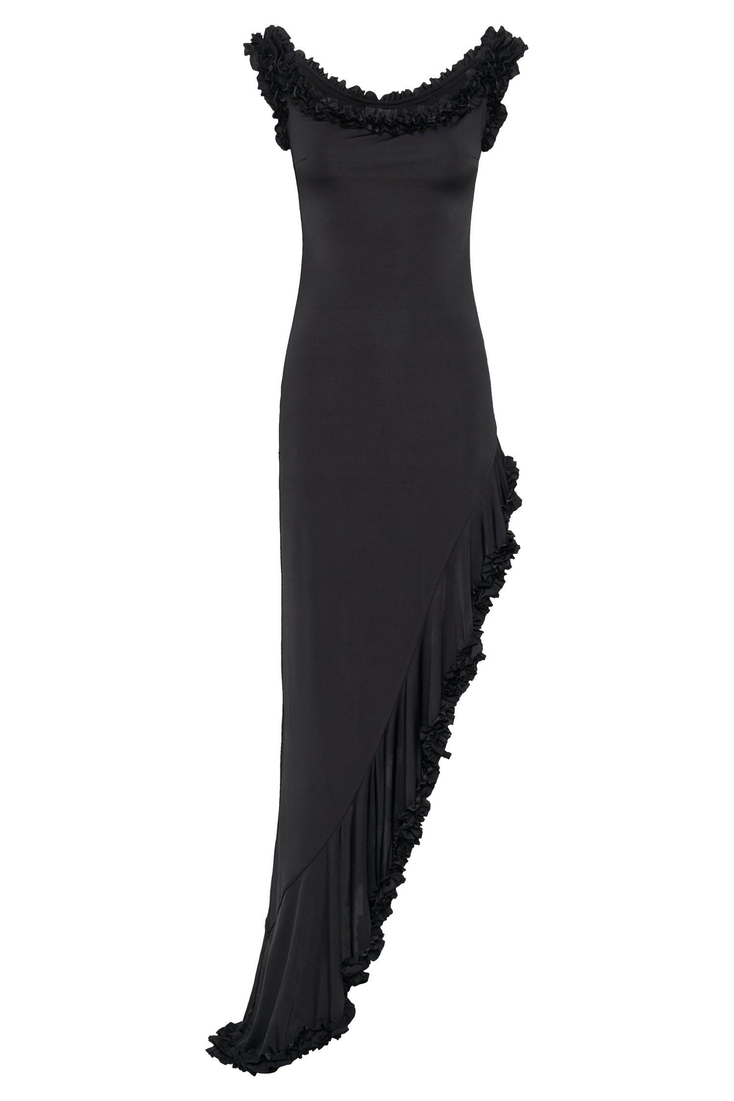 Arielle Off Shoulder Ruffle Midi Dress - Black、mySite、solidvoid