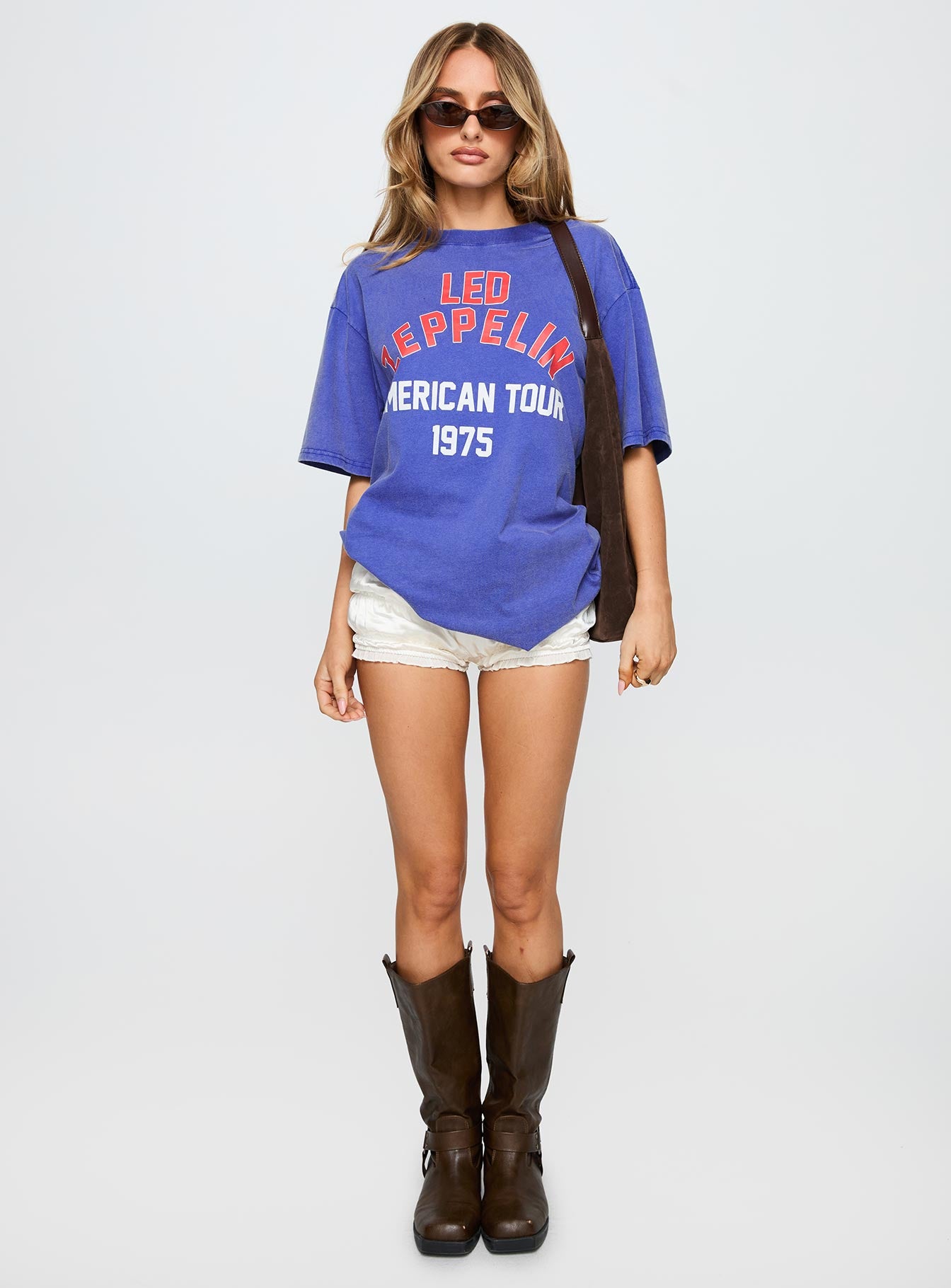 Led Zeppelin Vintage Oversized Graphic Tee Blue、mySite、solidvoid