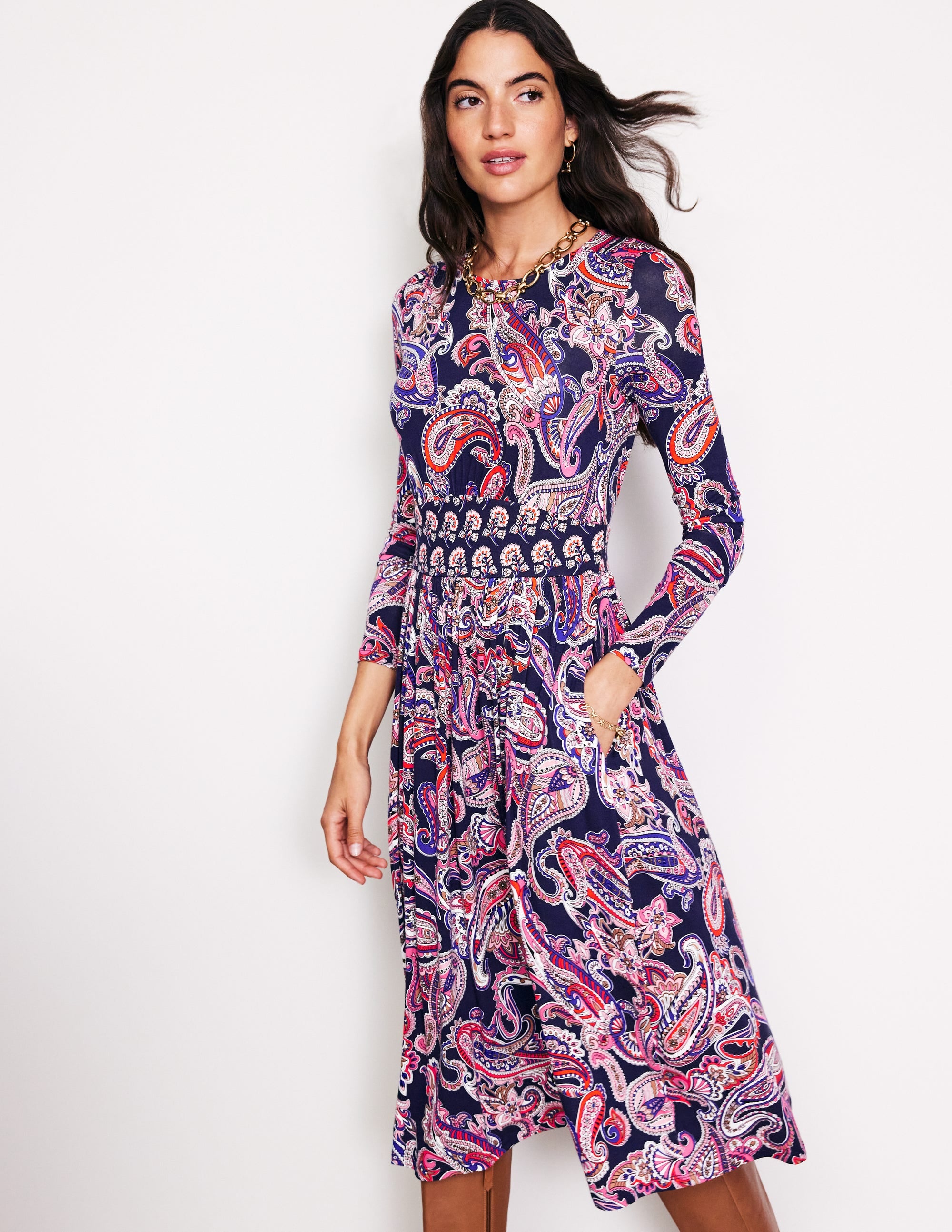  Thea Long Sleeve Jersey Dress-Multi, Opulent Paisley、mySite、ashleygrahame