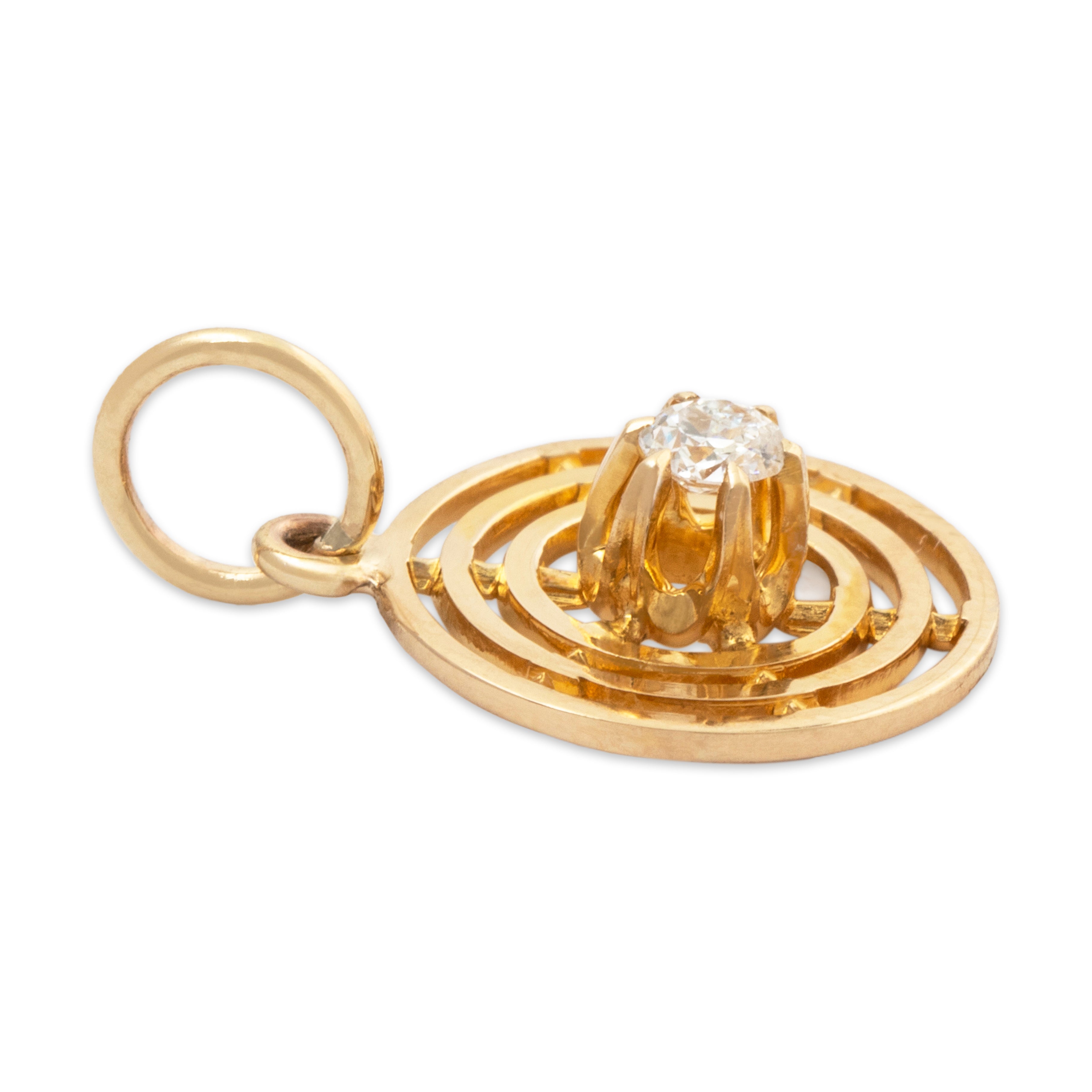 Antique Art Deco 14k Yellow Gold Old European Diamond Concentric Circles Charm、mySite、hinf8tx79