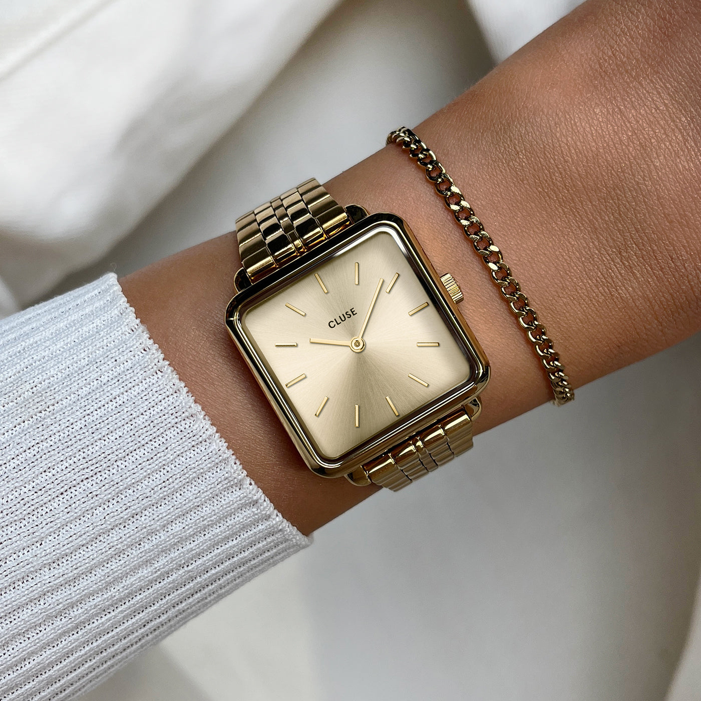 Gift Box La Tétragone Watch Steel & Curb Chain Bracelet, Gold Colour、mySite、botmansion