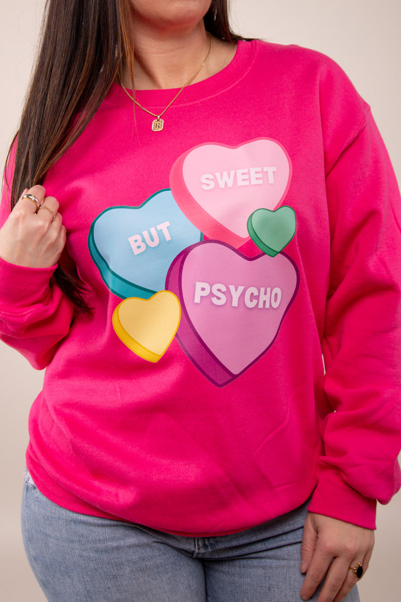Sweet But Pyscho Candy Heart Sweatshirt - Pink、mySite、hinf8tx79