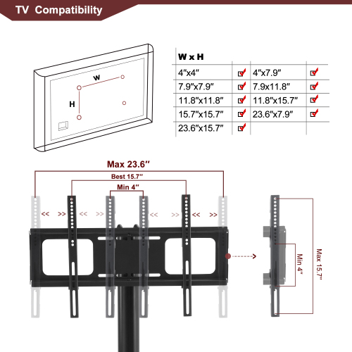 Black Multi-function TV Stand Height Adjustable Bracket Swivel 3-Tier、、casual
