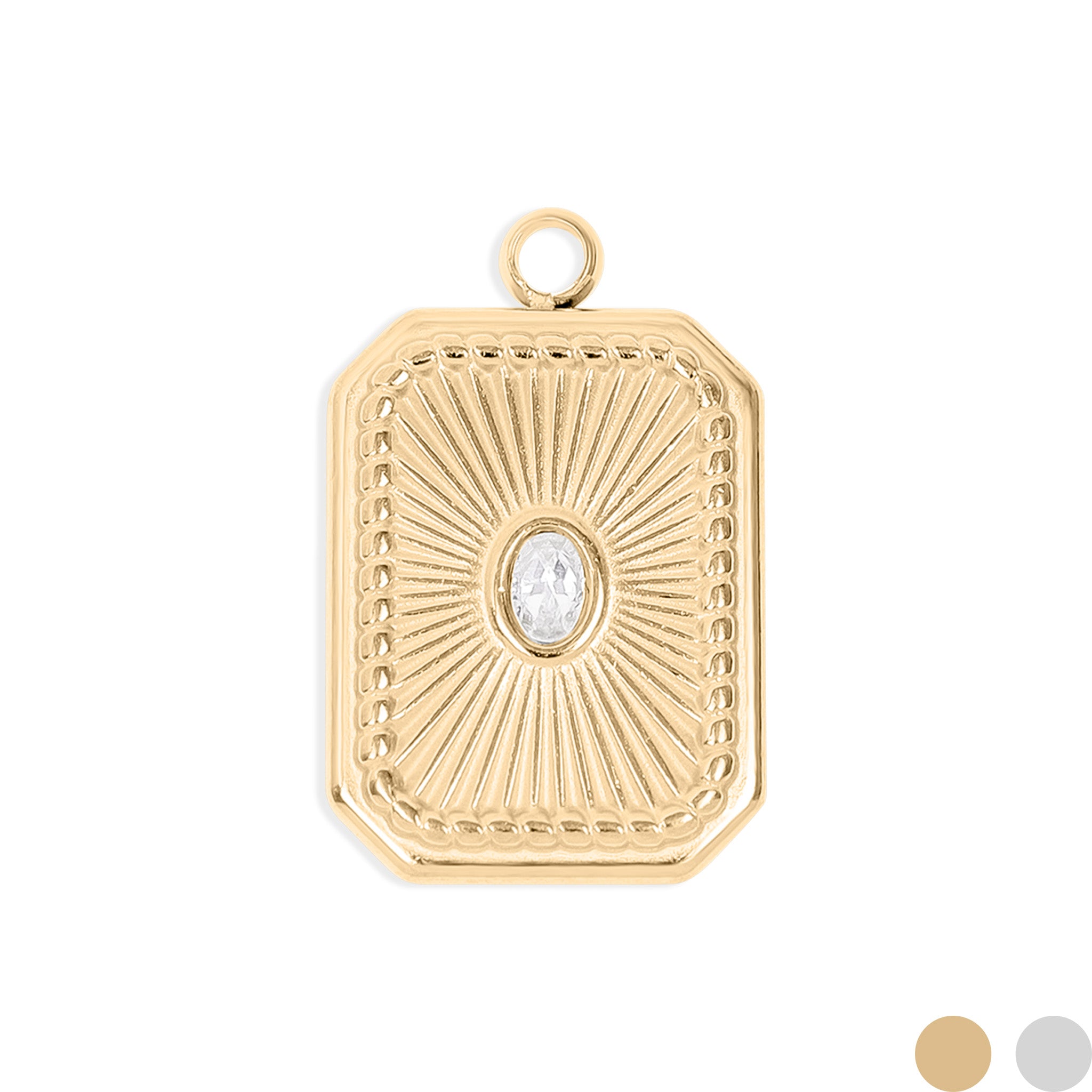 18K Gold PVD Stainless Steel Rectangle Sunburst Crystal Charm / PDL0128、mySite、dreamappss