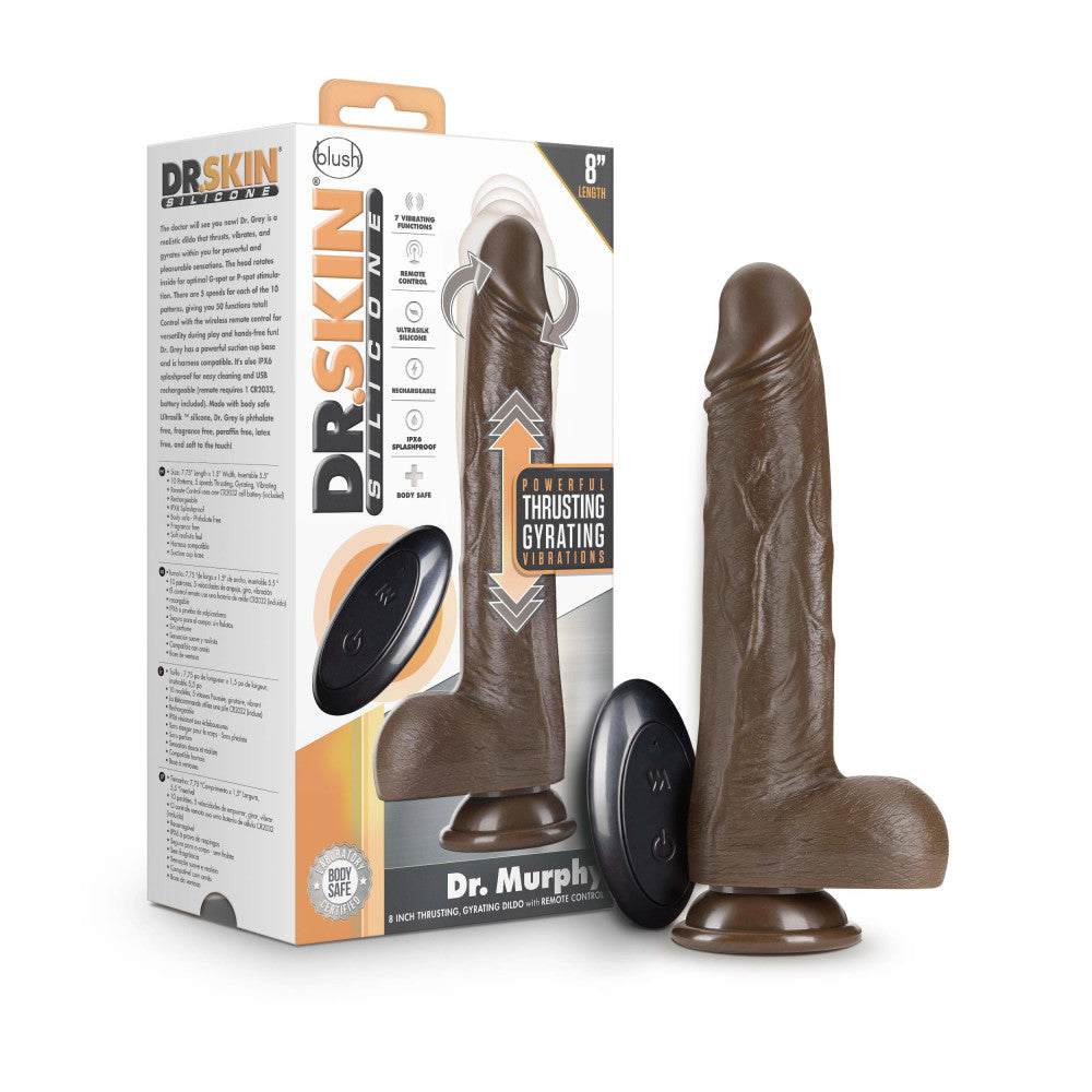 Dr. Skin Silicone By Blush® | Dr. Murphy Realistic Chocolate 8.75-Inch Long Thrusting & Vibrating Dildo With Suction Cup Base、mySite、bottomscart