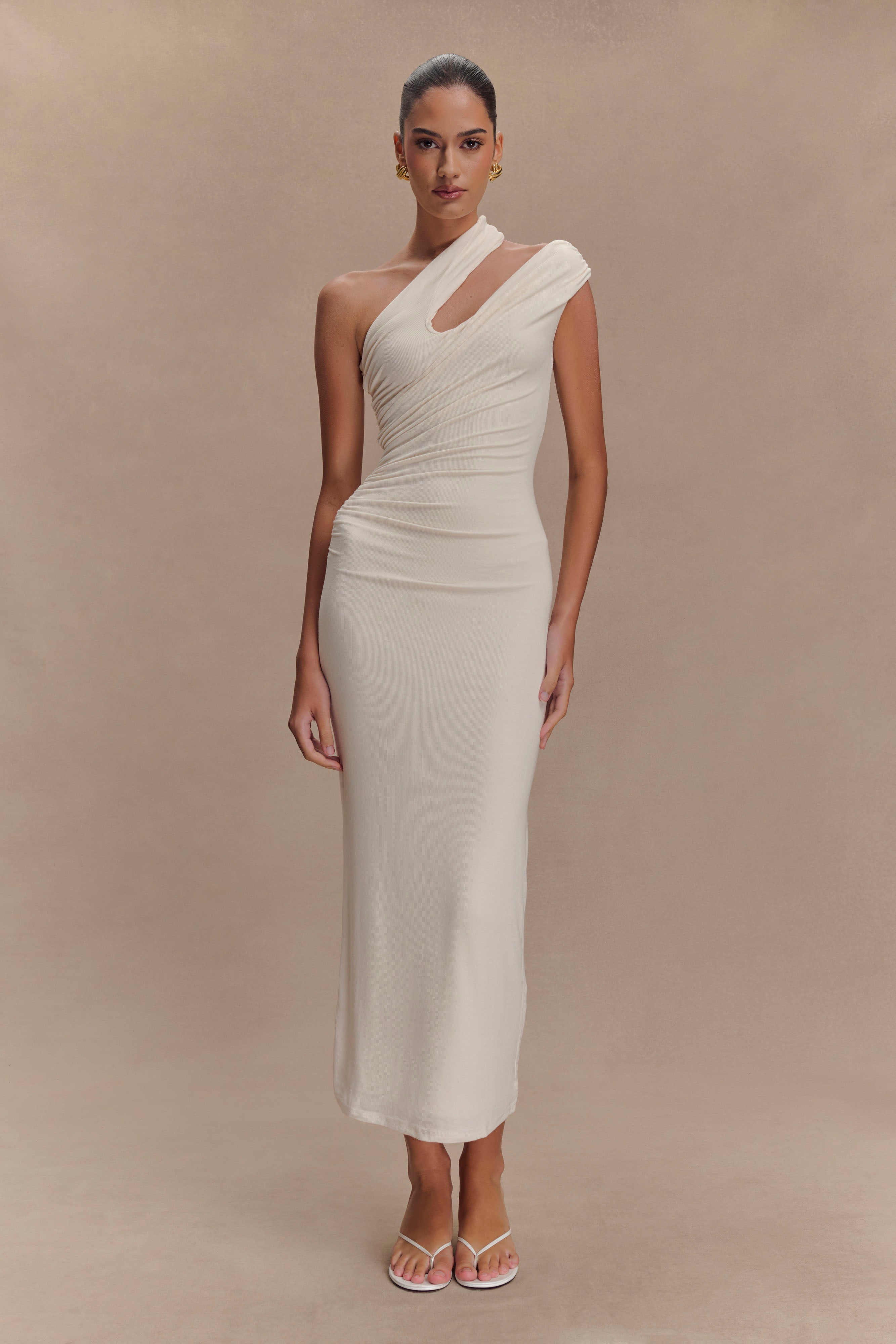 Anastasia One Shoulder Modal Midi Dress - Ivory、mySite、solidvoid