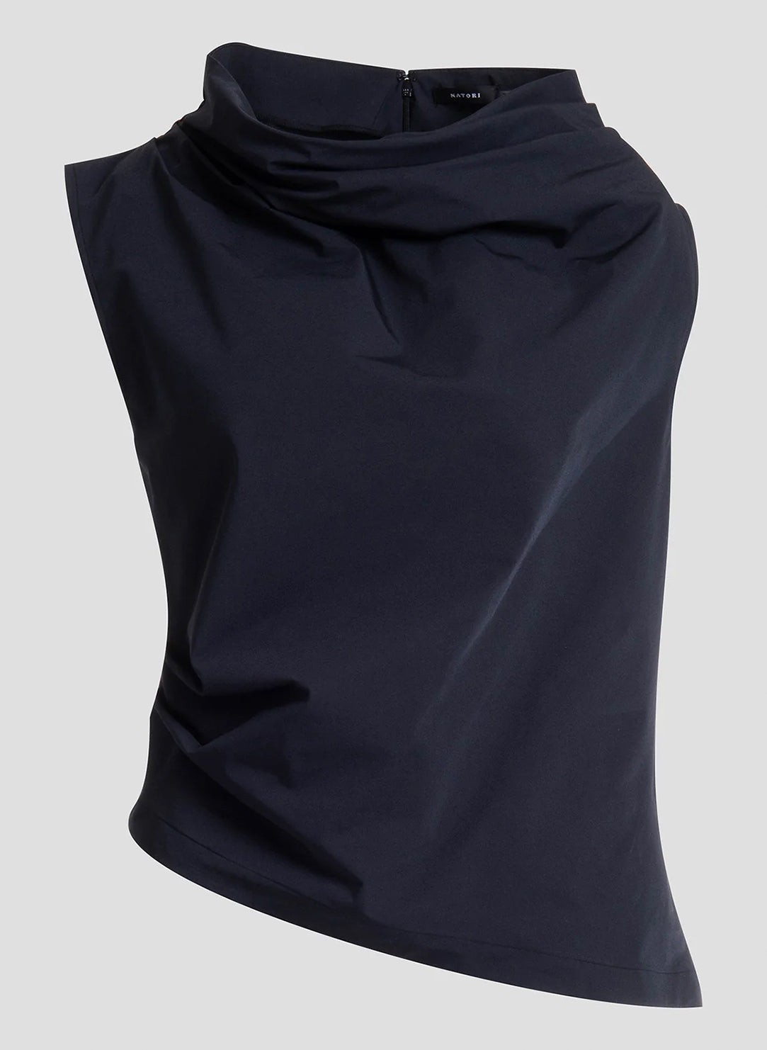  Tech Cotton Taffeta Black Asymmetric Funnel Neck Top、mySite、justintrudeaud