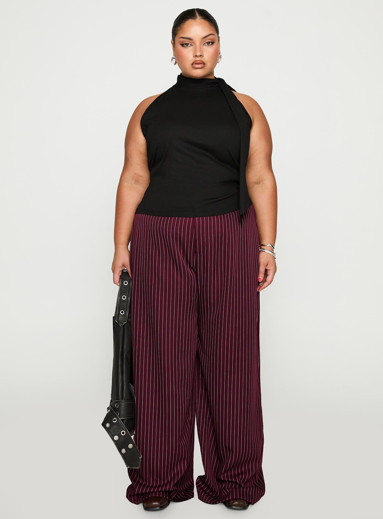 Lorenne Mid Rise Pant Burgundy Pinstripe Curve、mySite、solidvoid
