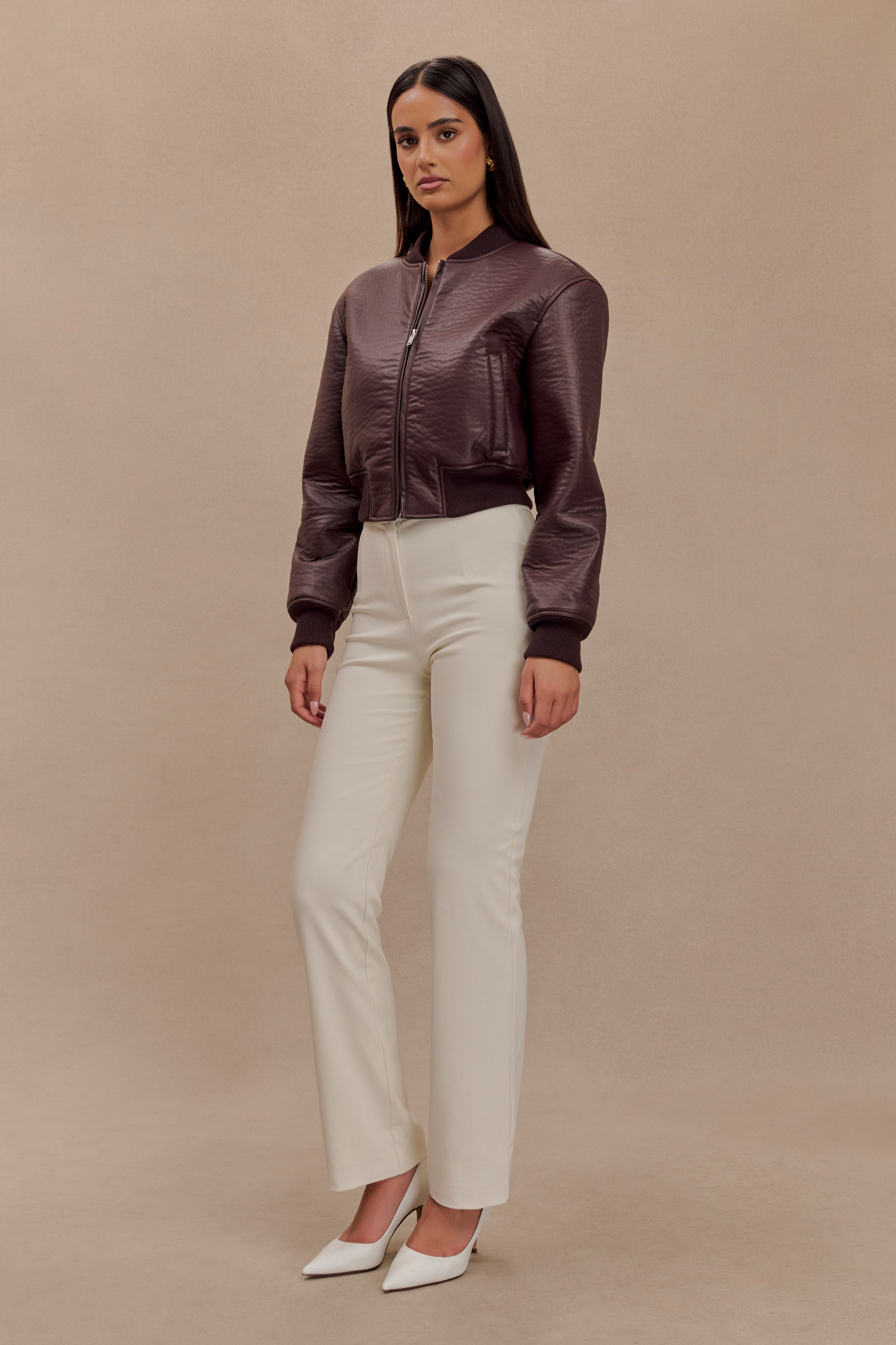 Codi Faux Leather Bomber Jacket - Merlot、mySite、solidvoid