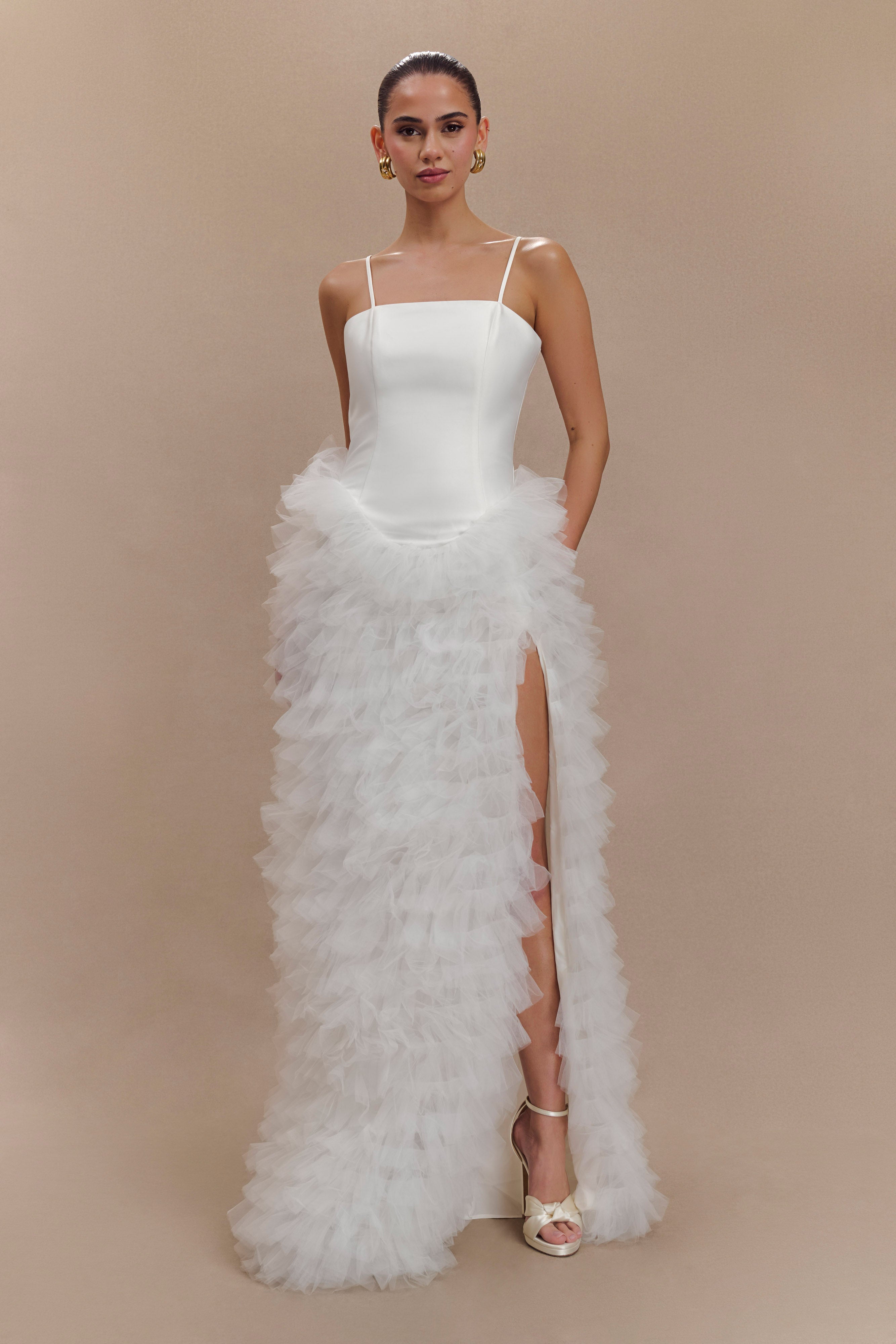 Magnolia Tiered Ruffle Maxi Dress - Ivory、mySite、solidvoid