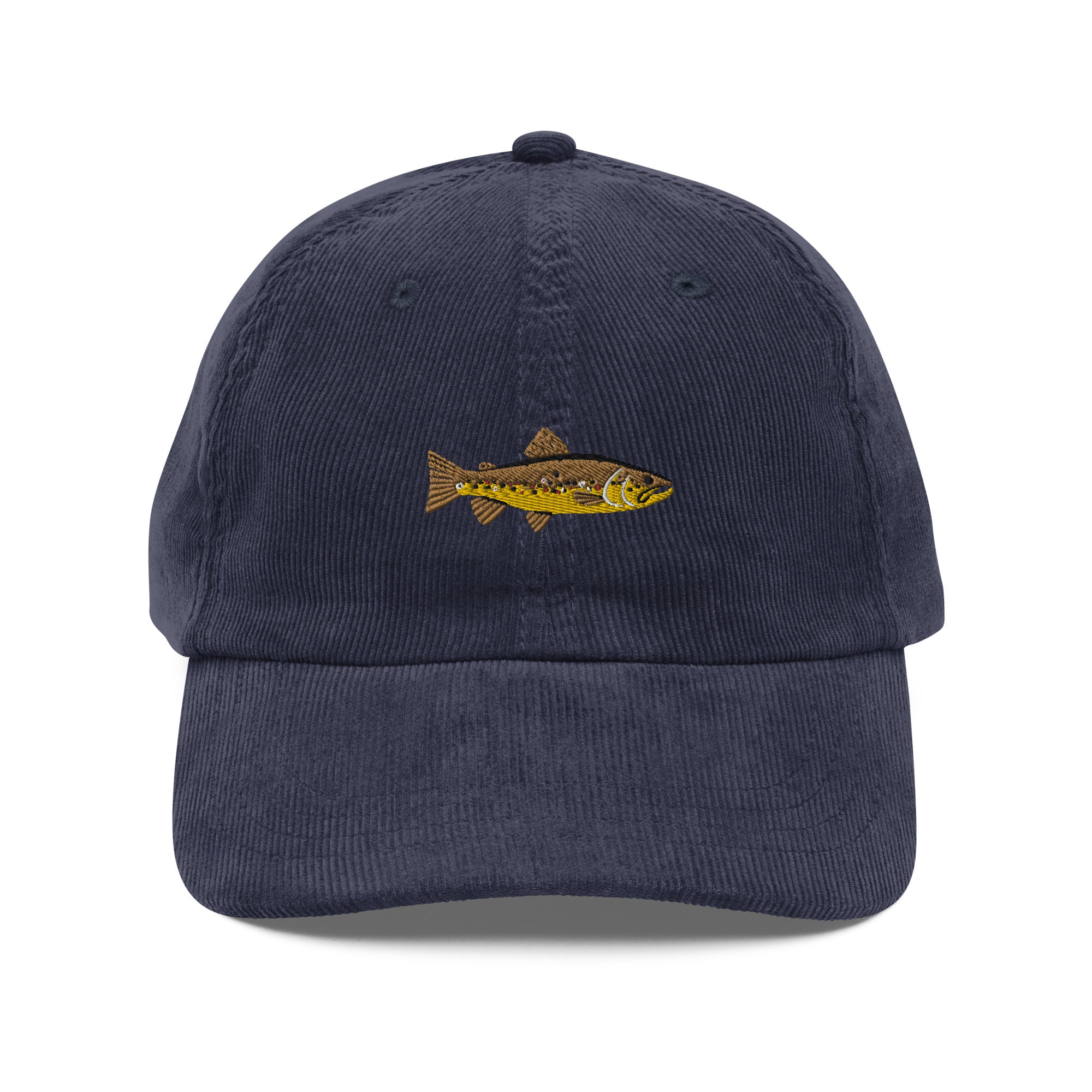 Brown Trout Embroidered Corduroy Dad Hat、mySite、solidvoid